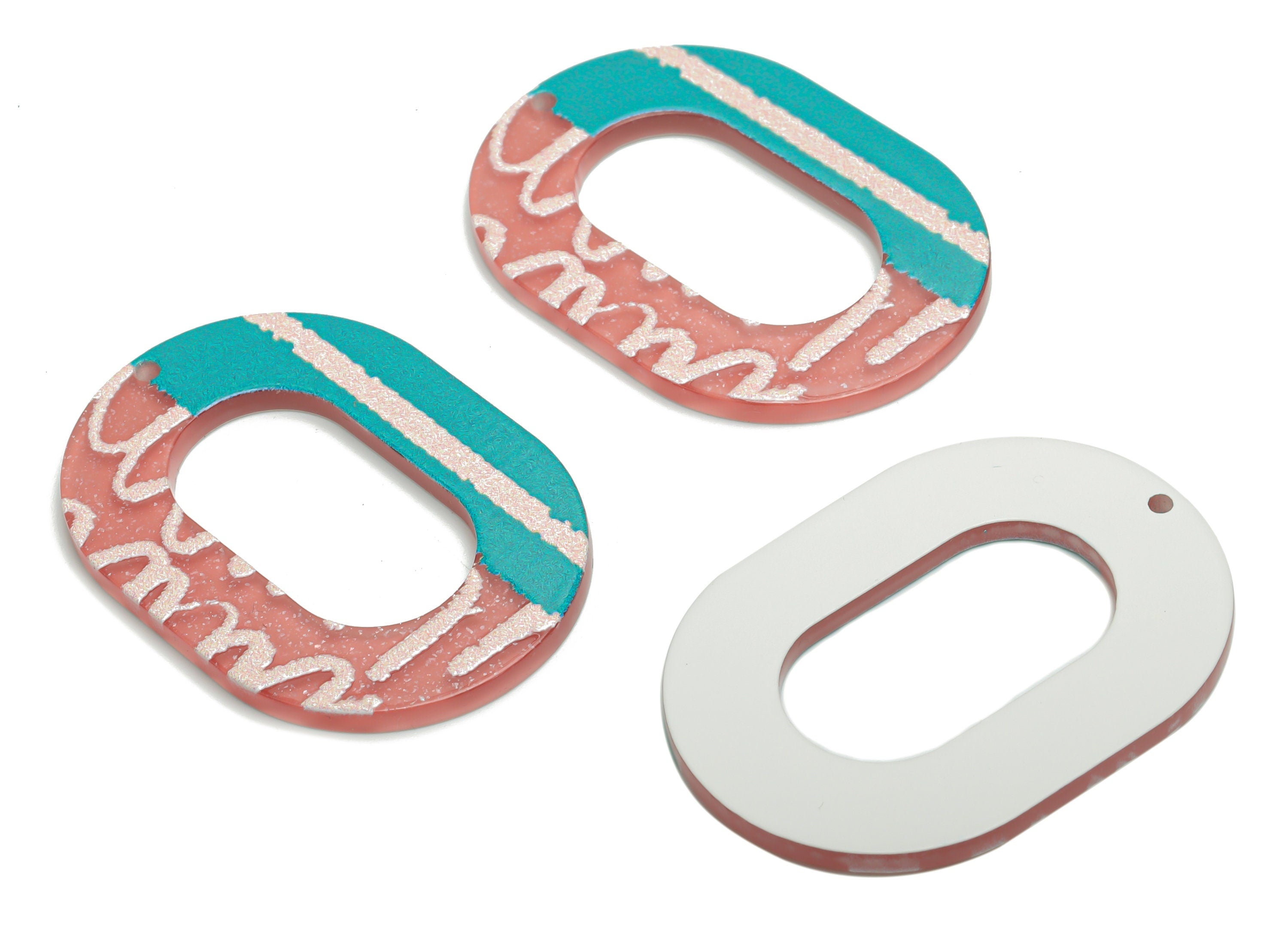 Acrylic Oval Hoop Pattern Earring Charms - Acrylic Pattern Oval Pendant - Printing Textured - Jewelry Supplies - 39.55x28.17x2.3mm - AC2454A - DOMEDBAZAAR