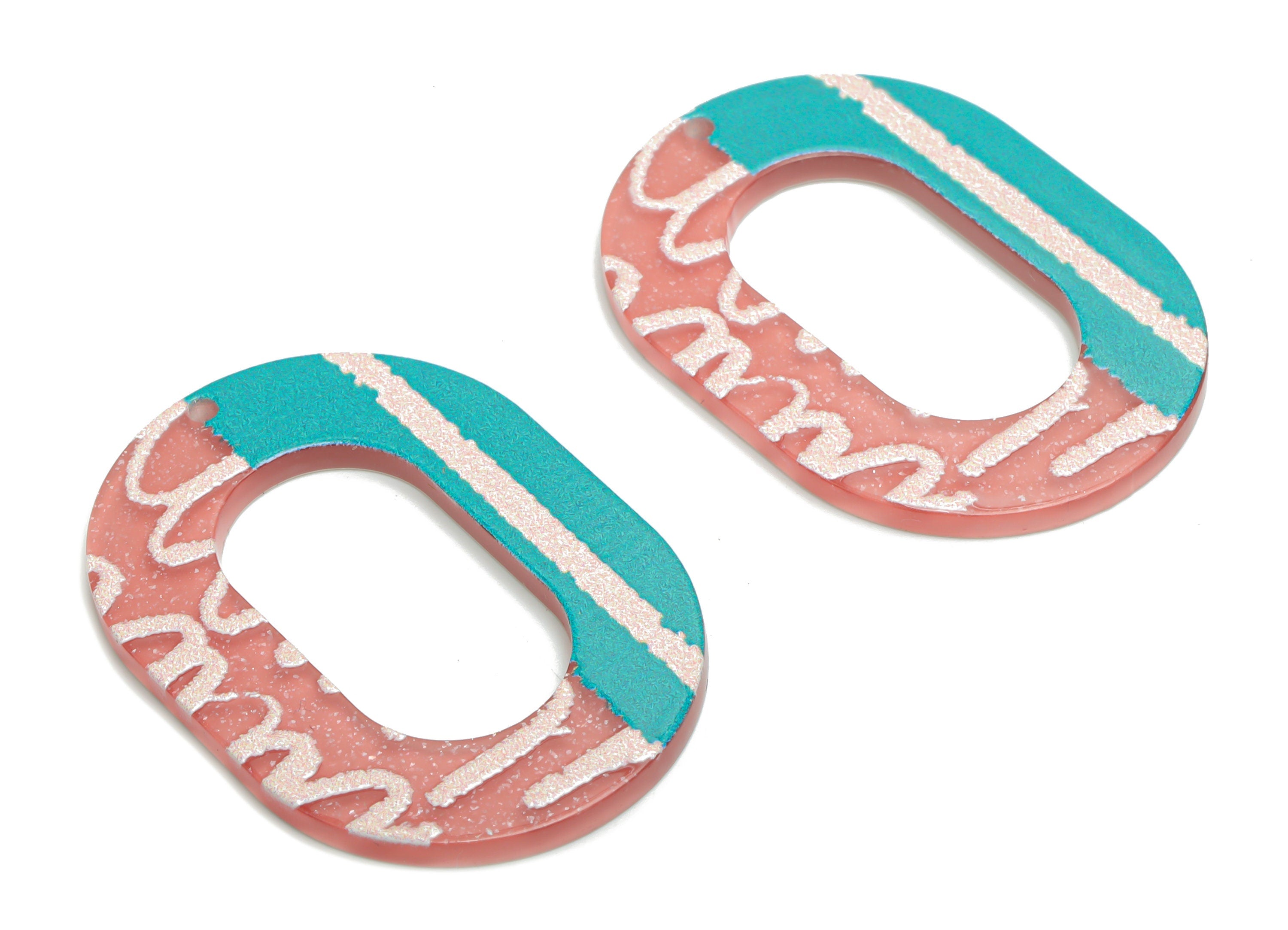 Acrylic Oval Hoop Pattern Earring Charms - Acrylic Pattern Oval Pendant - Printing Textured - Jewelry Supplies - 39.55x28.17x2.3mm - AC2454A - DOMEDBAZAAR