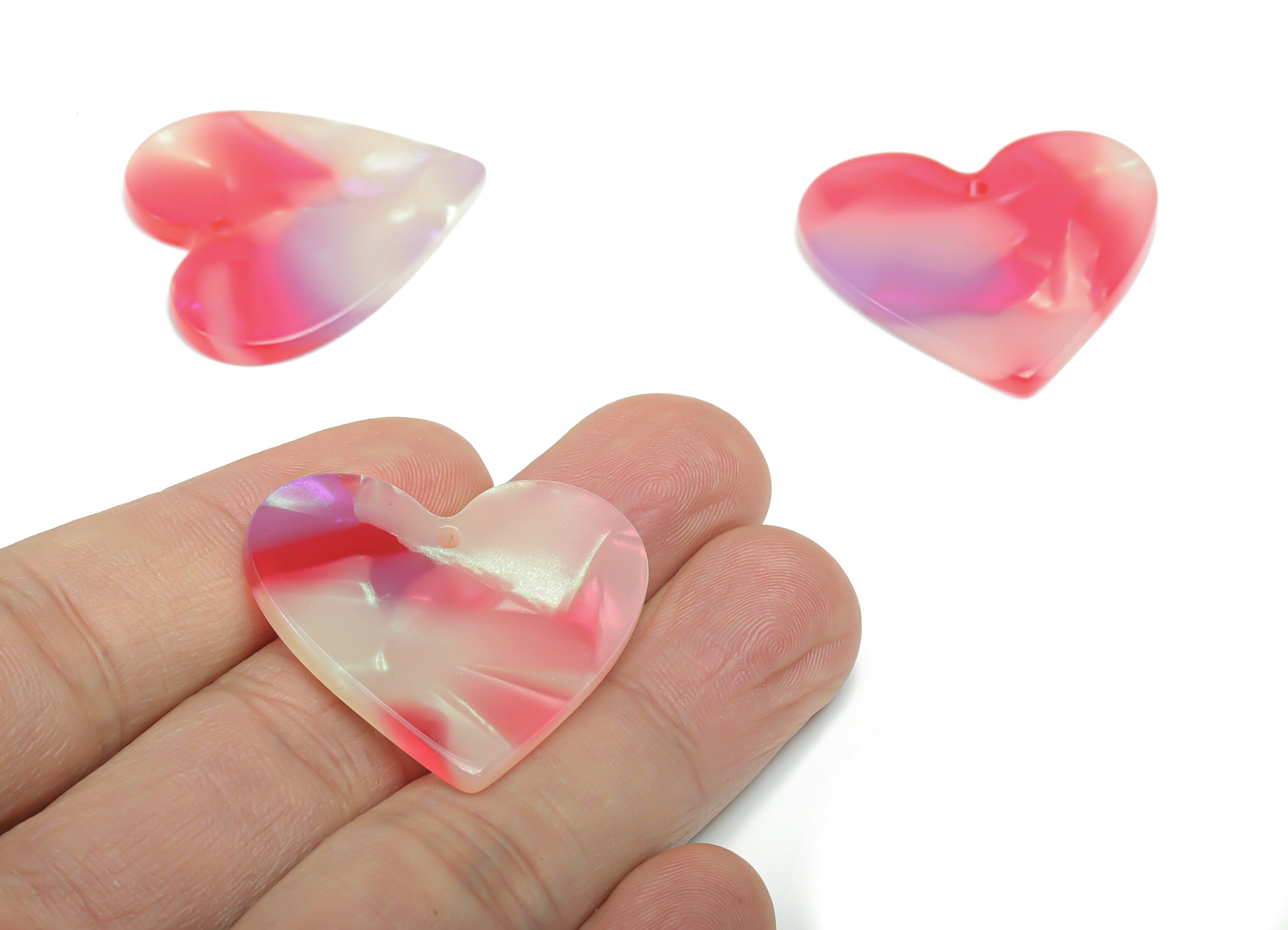 Acetate Heart Earring Charms - Acetate Heart Pendant - Jewelry Making Supplies - Color Code: A781 - 32.03x31.29x2.61mm - AC1431-A781 - DOMEDBAZAAR