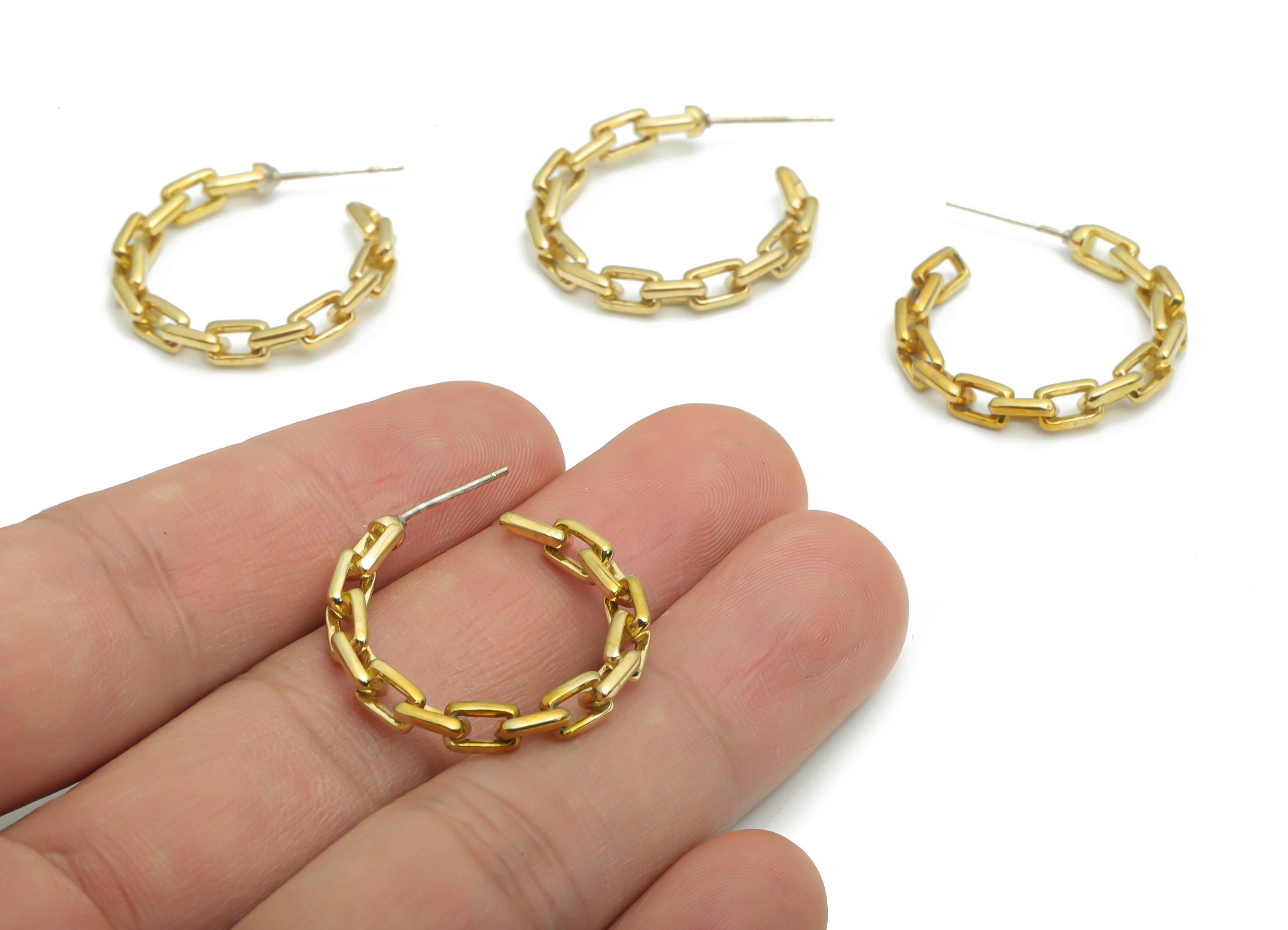 Brass C Earring Stud - Raw Brass C Chain Hoop Post - Open Hoop Stud - Silver Plated Cupronickel - Jewelry Supplies - 28.6x23.8x3.4mm- PP5139 - DOMEDBAZAAR
