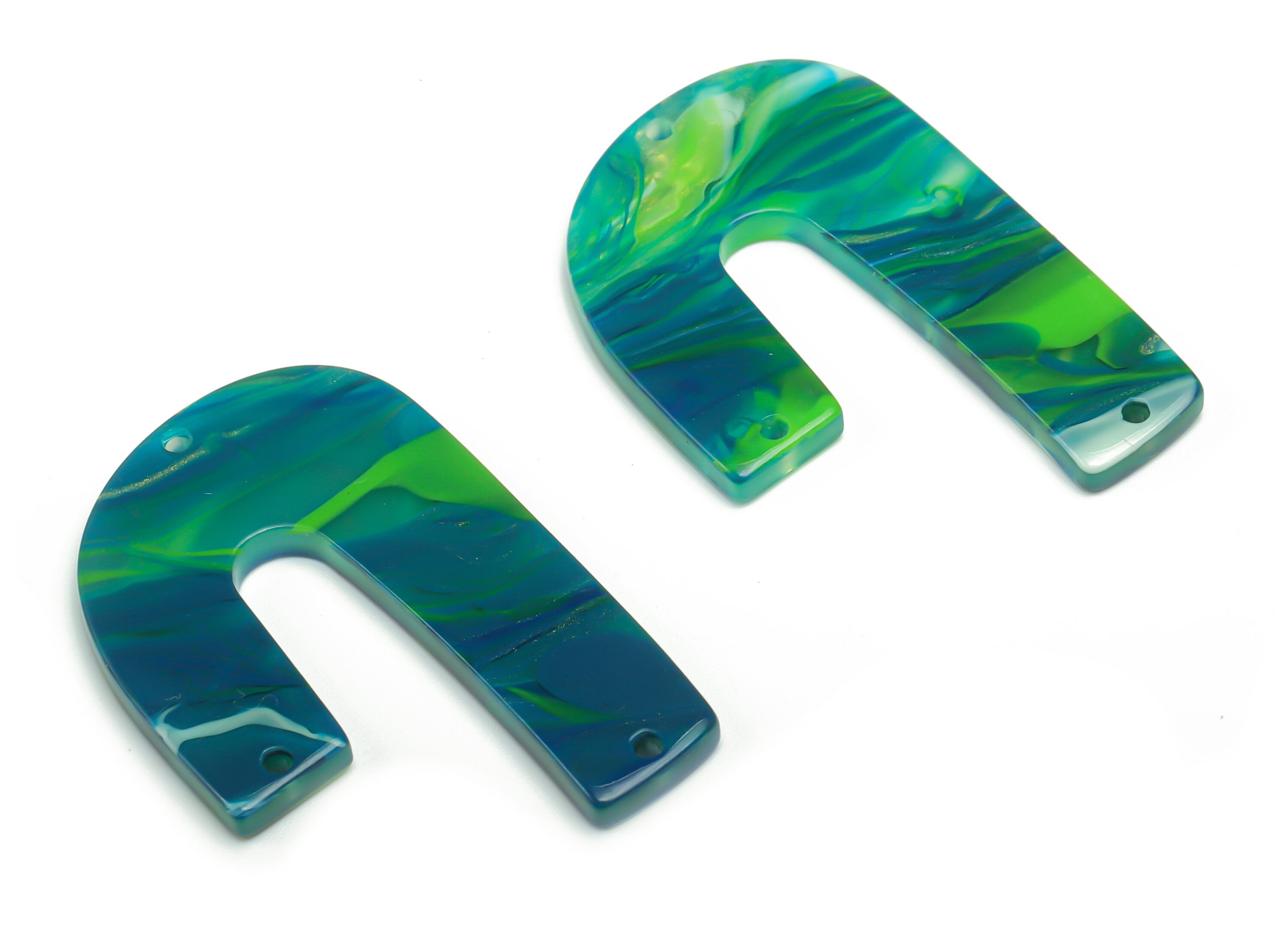 Acrylic J Earring Connectors - Acrylic U Charms and Pendant - 3 Holes - Jewelry Supplies - Color Code:A775 - 39.71x26.01x2.7mm - AC2376-A775 - DOMEDBAZAAR