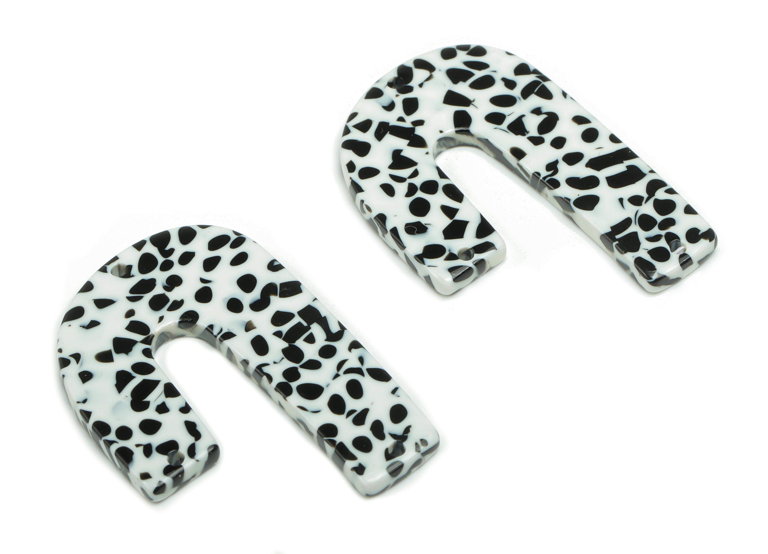Acetate J Earring Connectors - Acetate U Dalmatian Charms - 3 Holes - Jewelry Supplies - Color Code:A774 - 39.73x26.1x2.43mm - AC2376-A774 - DOMEDBAZAAR