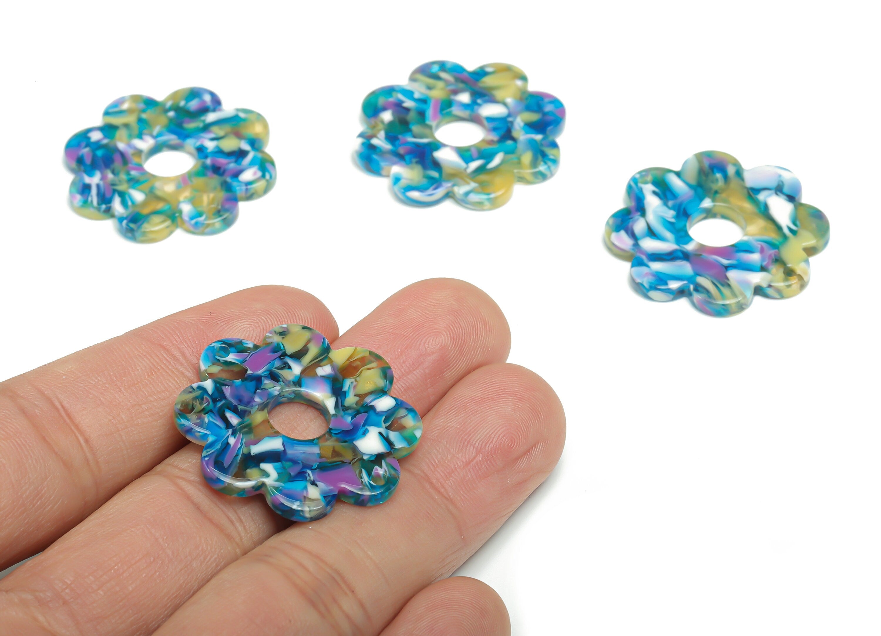 Acetate Flower Earring Charms - Acetate Flower Pendant Findings - Jewelry Making Supplies - Color Code: A747 - 29.9x29.8x2.6mm - AC2375-A747 - DOMEDBAZAAR
