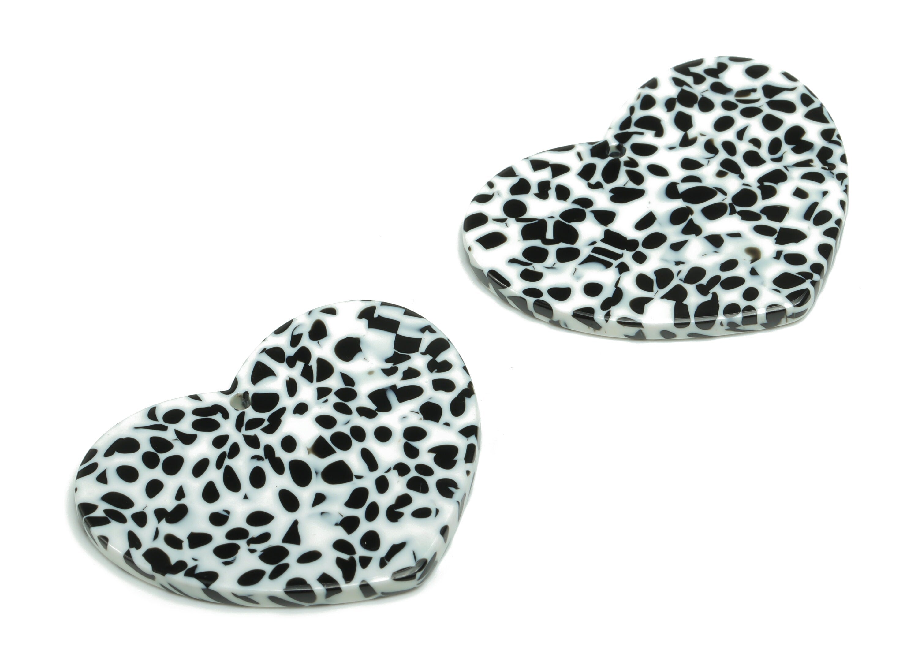Acetate Heart Earring Charms - Acetate Dalmatian  Heart Pendant - Jewelry Supplies - Color Code: A774 - 38.93x31.53x2.36mm - AC2380-A774 - DOMEDBAZAAR