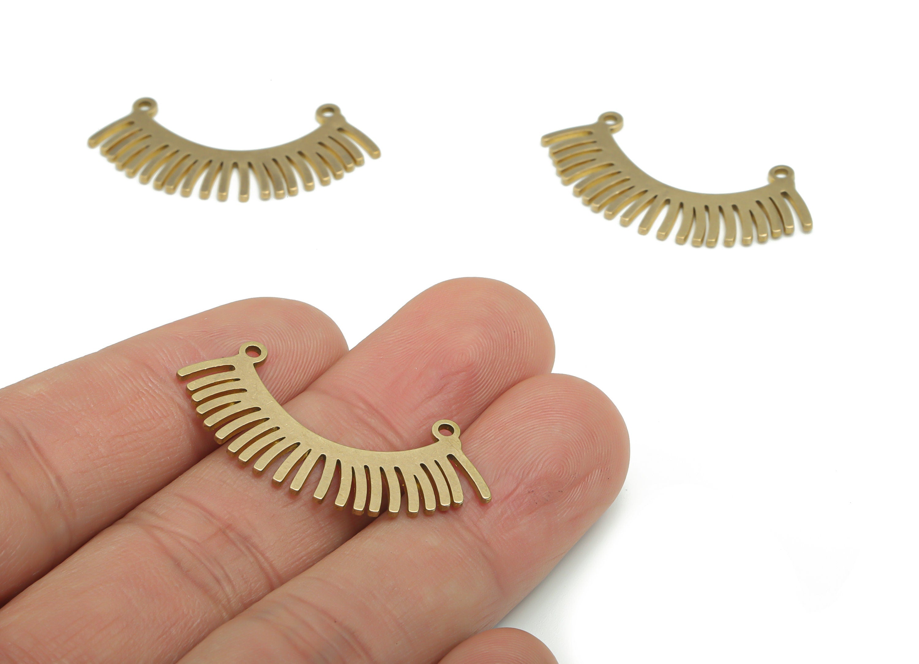 Brass Fan Eyelash Earring Connectors - Raw Brass Half Moon Fan Charms and Pendant - Jewelry Making Supplies - 34.68x16.69x0.8mm - PPA1505 - DOMEDBAZAAR