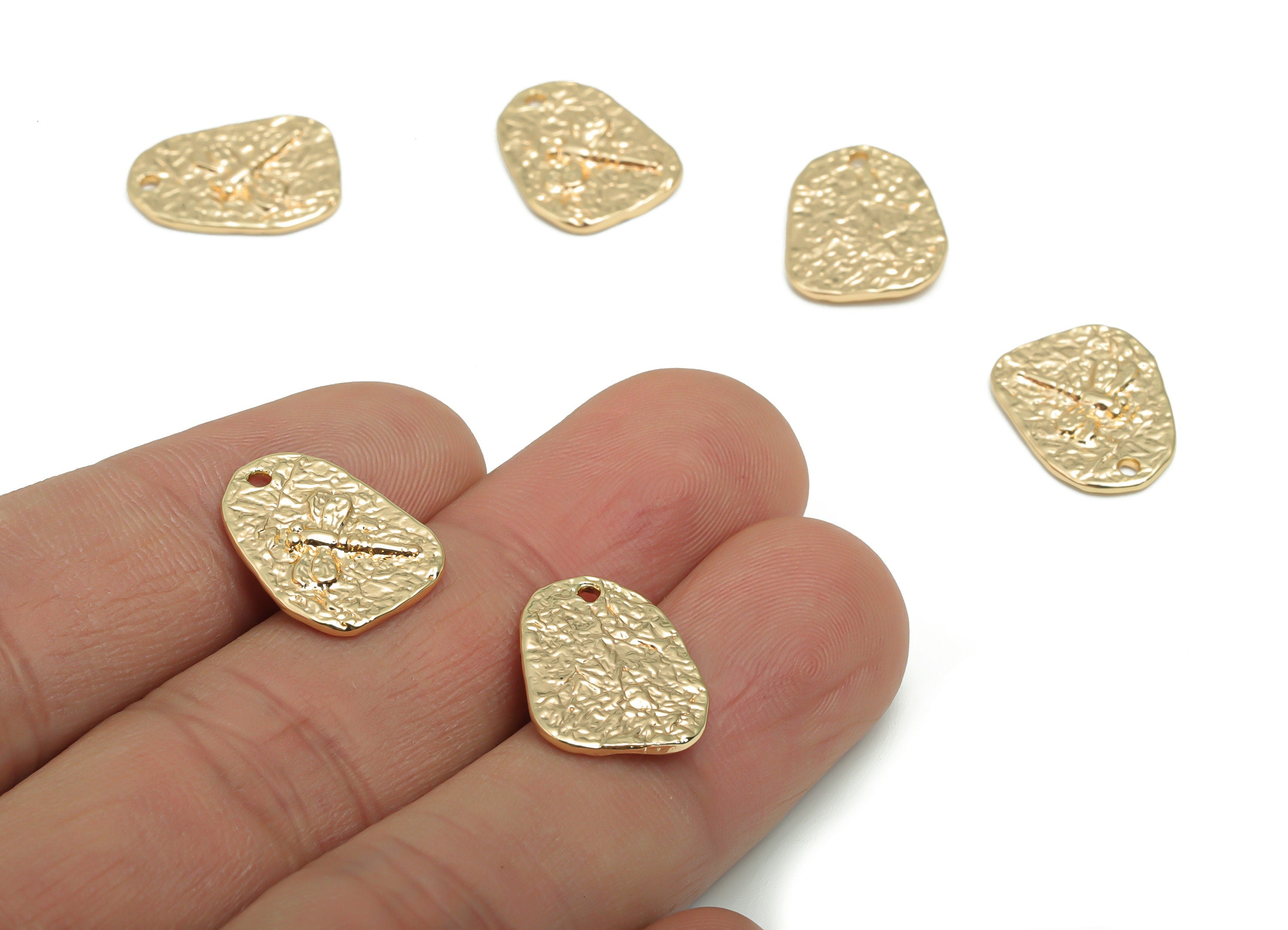 Brass Hammered Square Earring Charms - Gold Dragonfly Pendant - 18K Real Gold Plated Brass - Jewelry Supplies - 16.5x12.11x1.49mm - RGP4227 - DOMEDBAZAAR