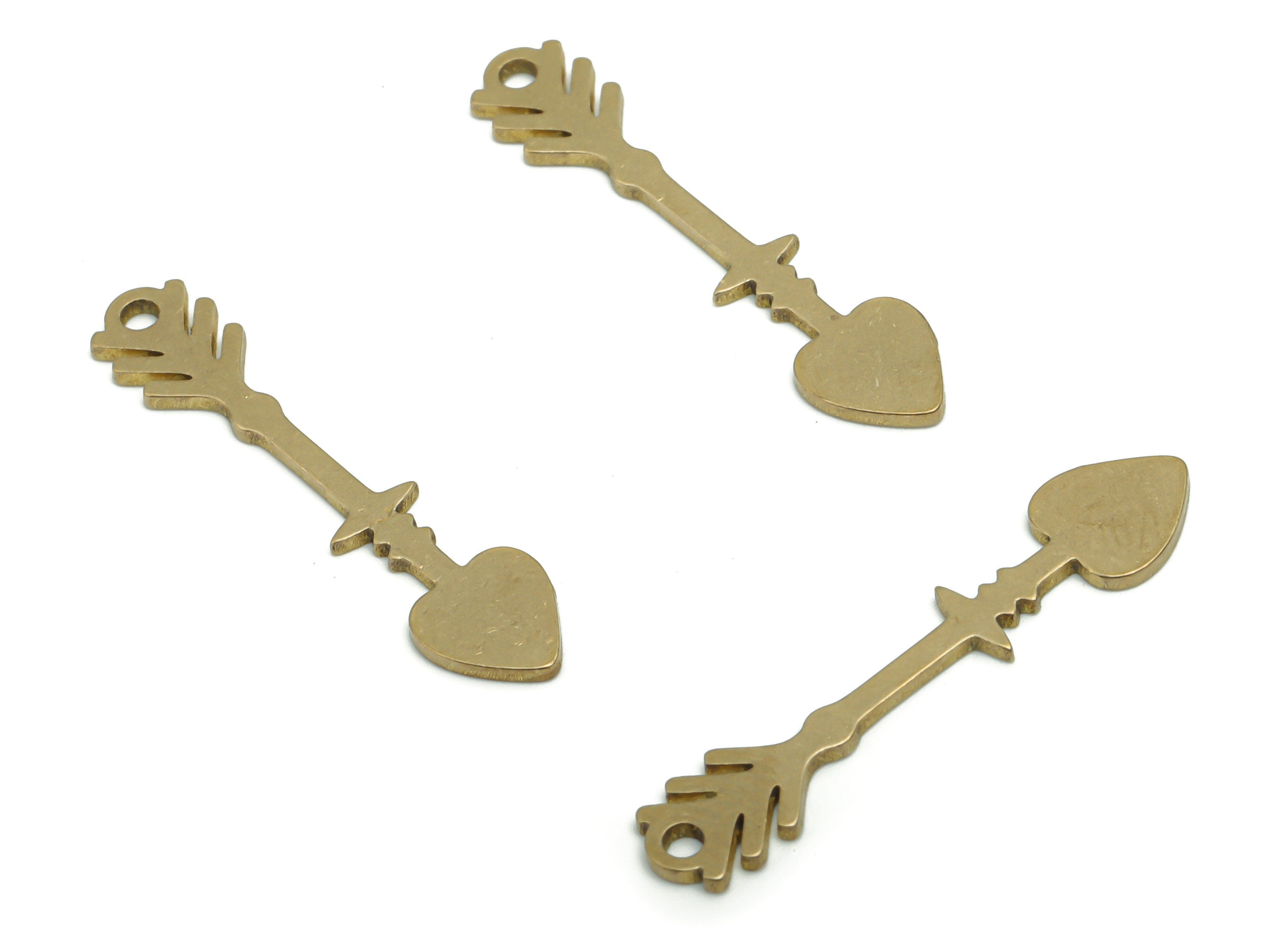 Brass Heart Branch Earring Charms - Raw Brass Branch Heart Arrow Pendant - DIY Jewelry Making Supplies - 29.69x6.44x0.83mm - PPA1576 - DOMEDBAZAAR
