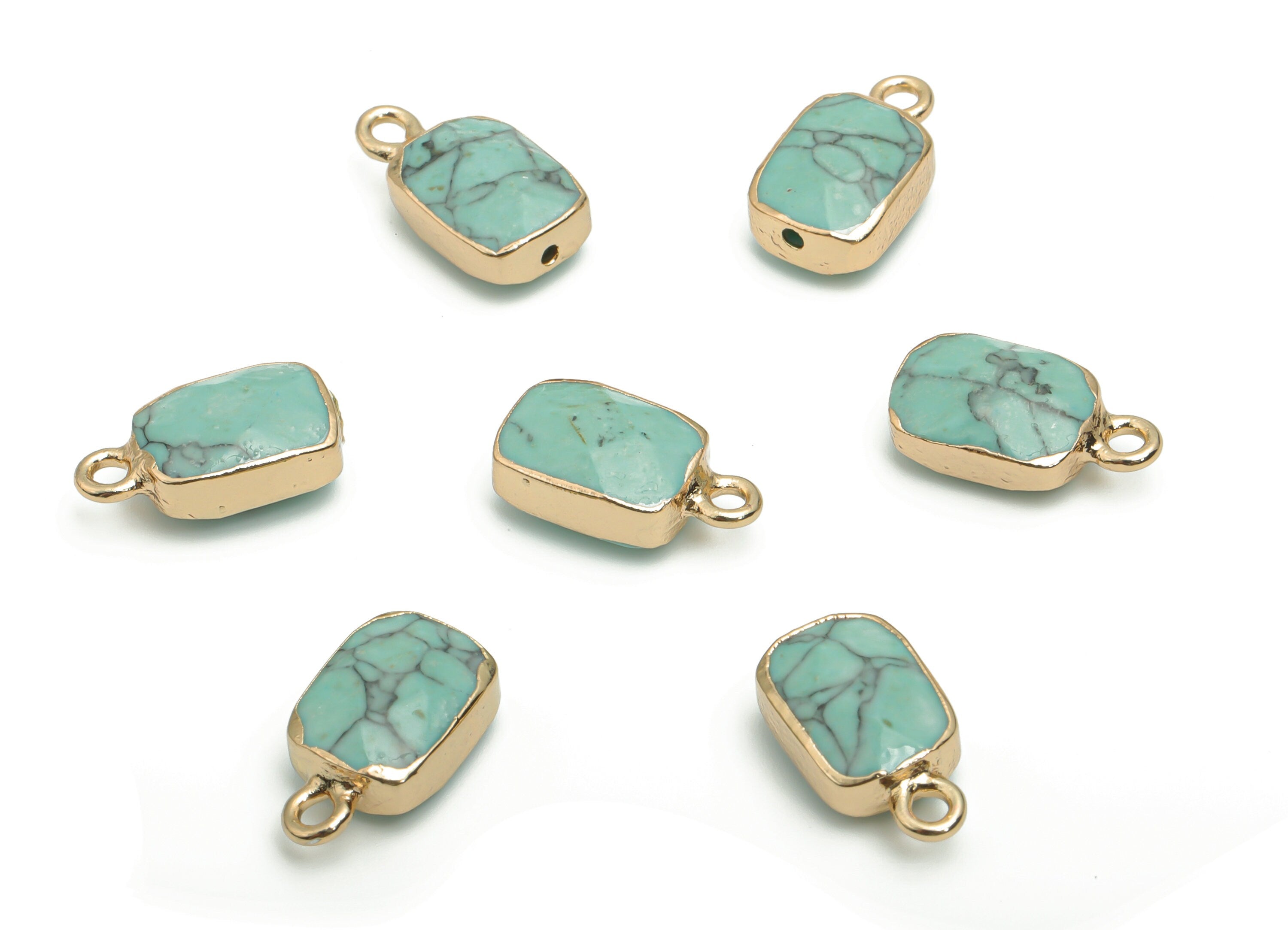 Light Blue Turquoise Charms - Brass Rectangle Pendant - Iron Loop - Natural Stone - Gold Tone Plated Brass – 15.78mx8.35x5.43mm – NS1565 - DOMEDBAZAAR