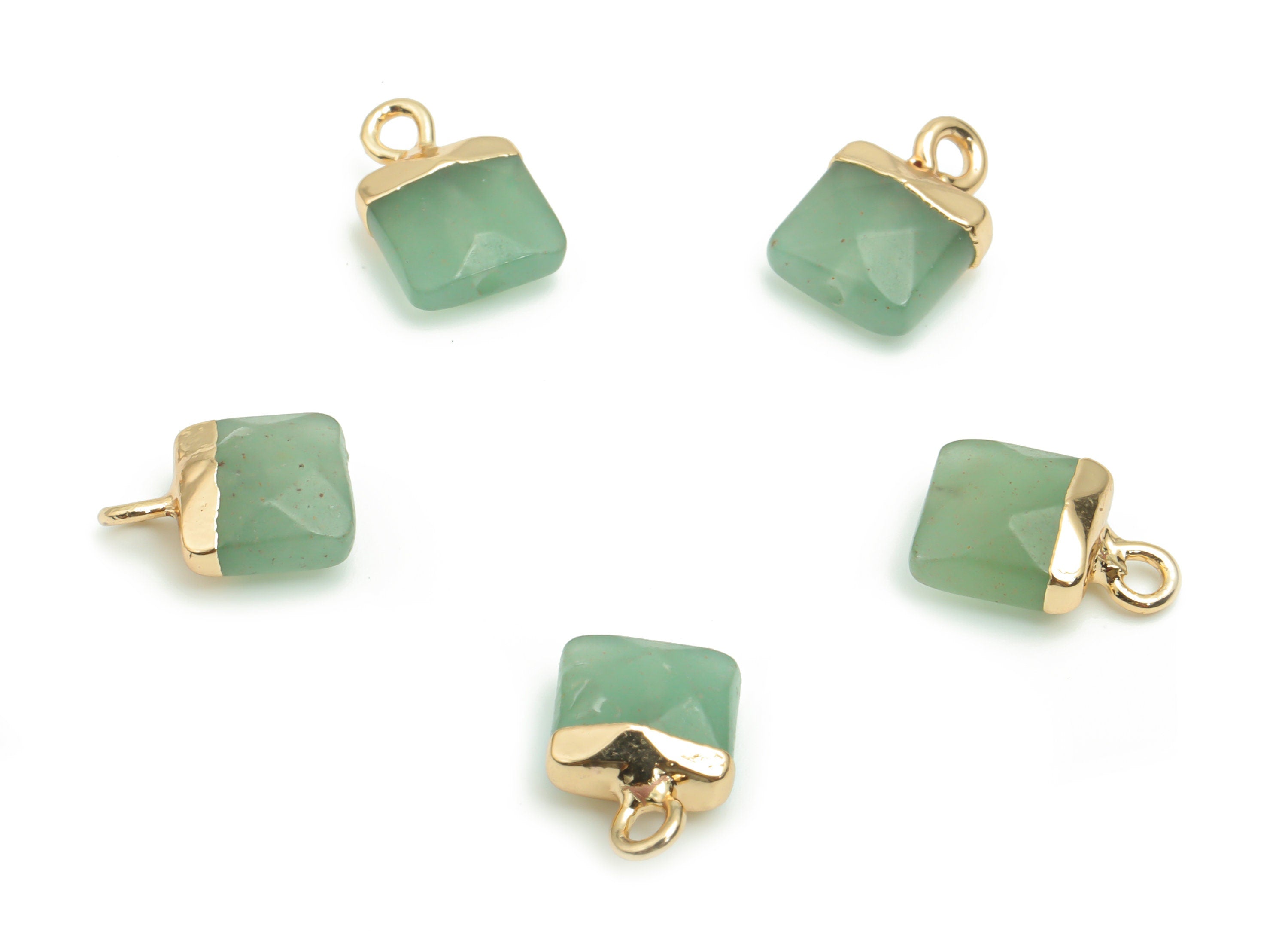 Aventurine Square Earring Charms - Brass Square Pendant - Iron Loop - Natural Stone - Gold Tone Plated Brass – 12.07x8.33x4.74mm – NS1566 - DOMEDBAZAAR