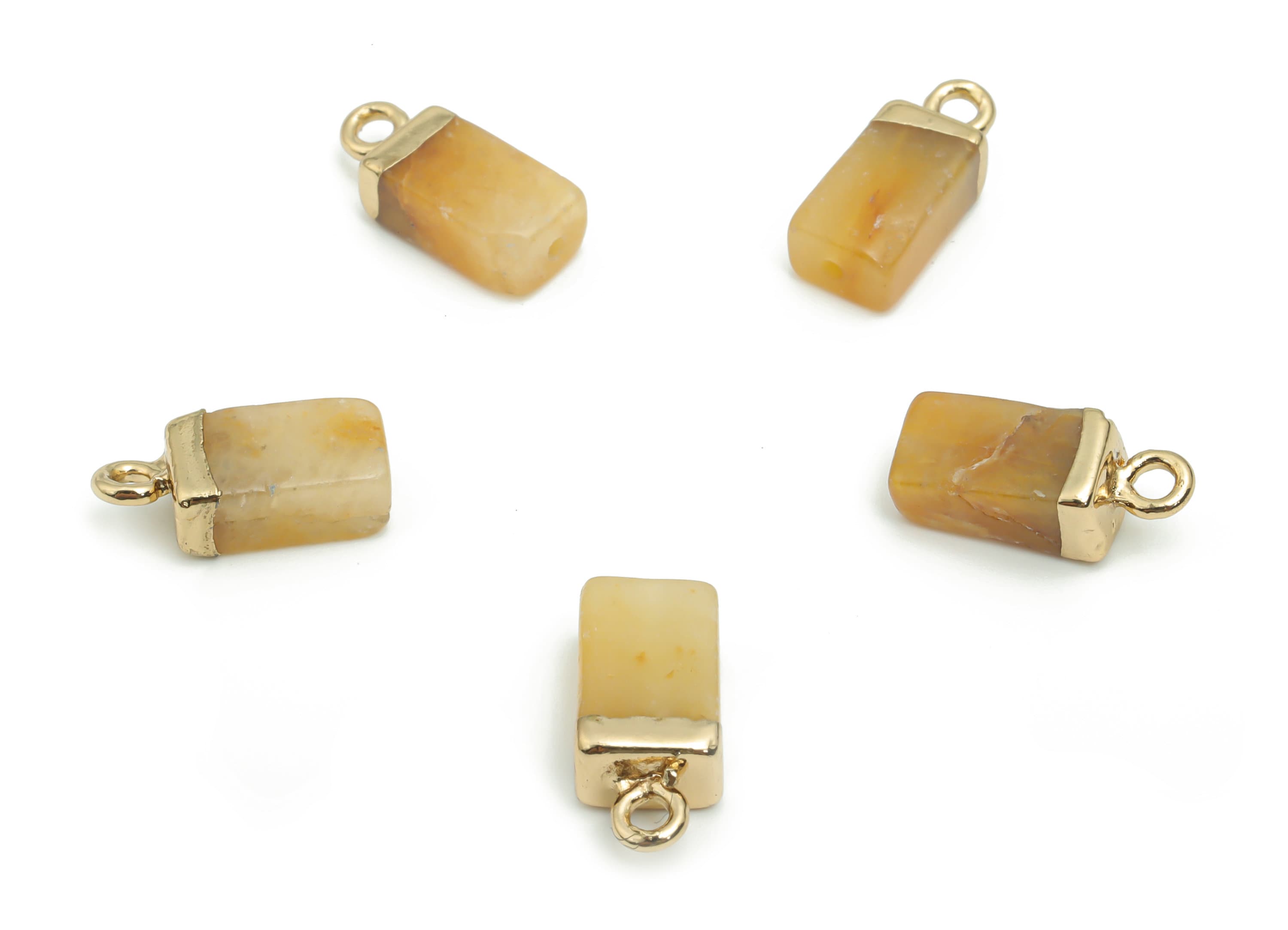 Imperial Topaz Crystal Charms - Brass Rectangle Pendant - Iron Loop - Natural Stone - Gold Tone Plated Brass – 15.39x6.26x4.37mm – NS1567B - DOMEDBAZAAR