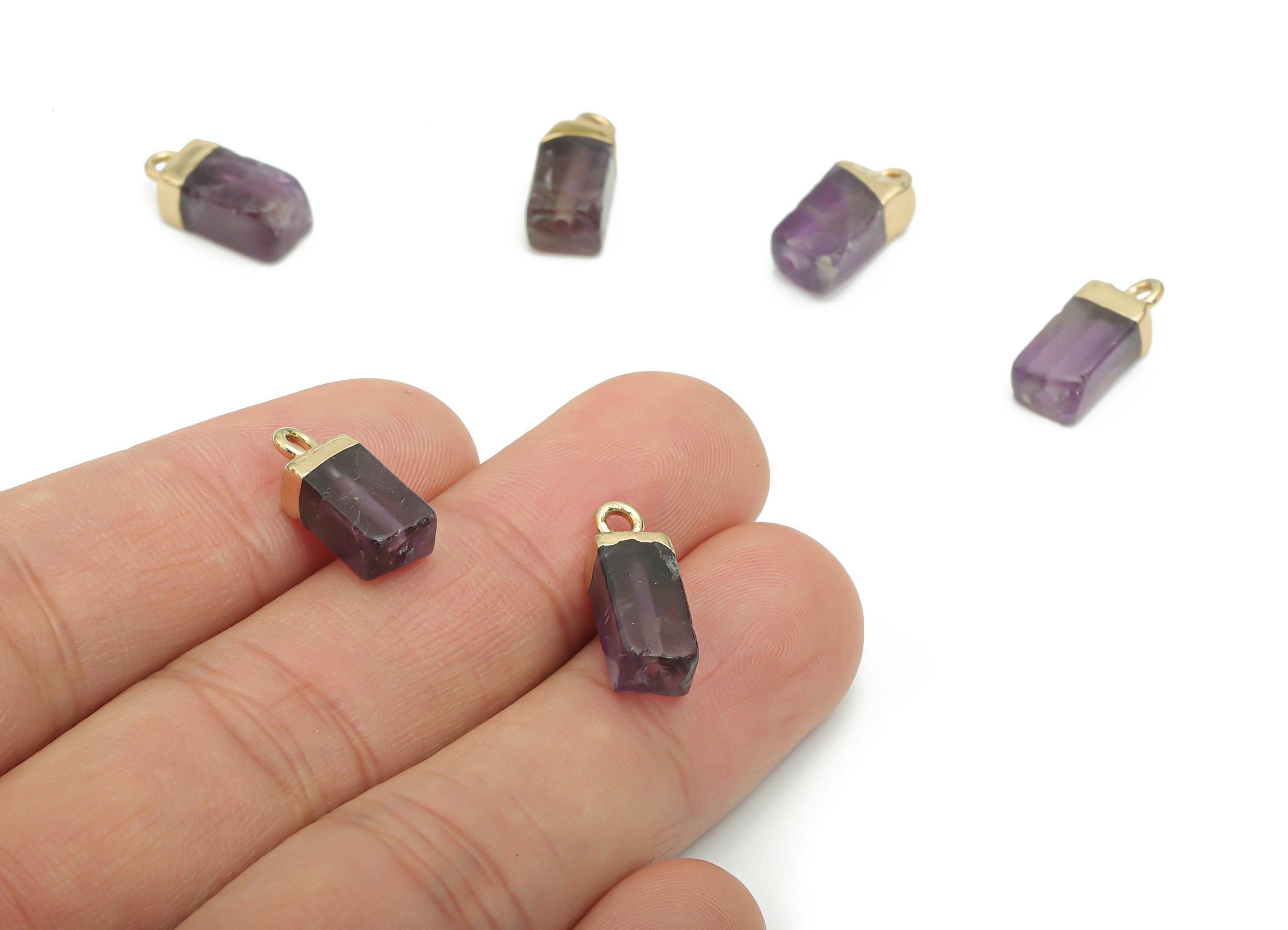Amethyst Rectangle Earring Charms - Brass Rectangle Pendant - Iron Loop - Natural Stone - Gold Tone Plated Brass – 16.5x5.85x5.1mm – NS1567D - DOMEDBAZAAR