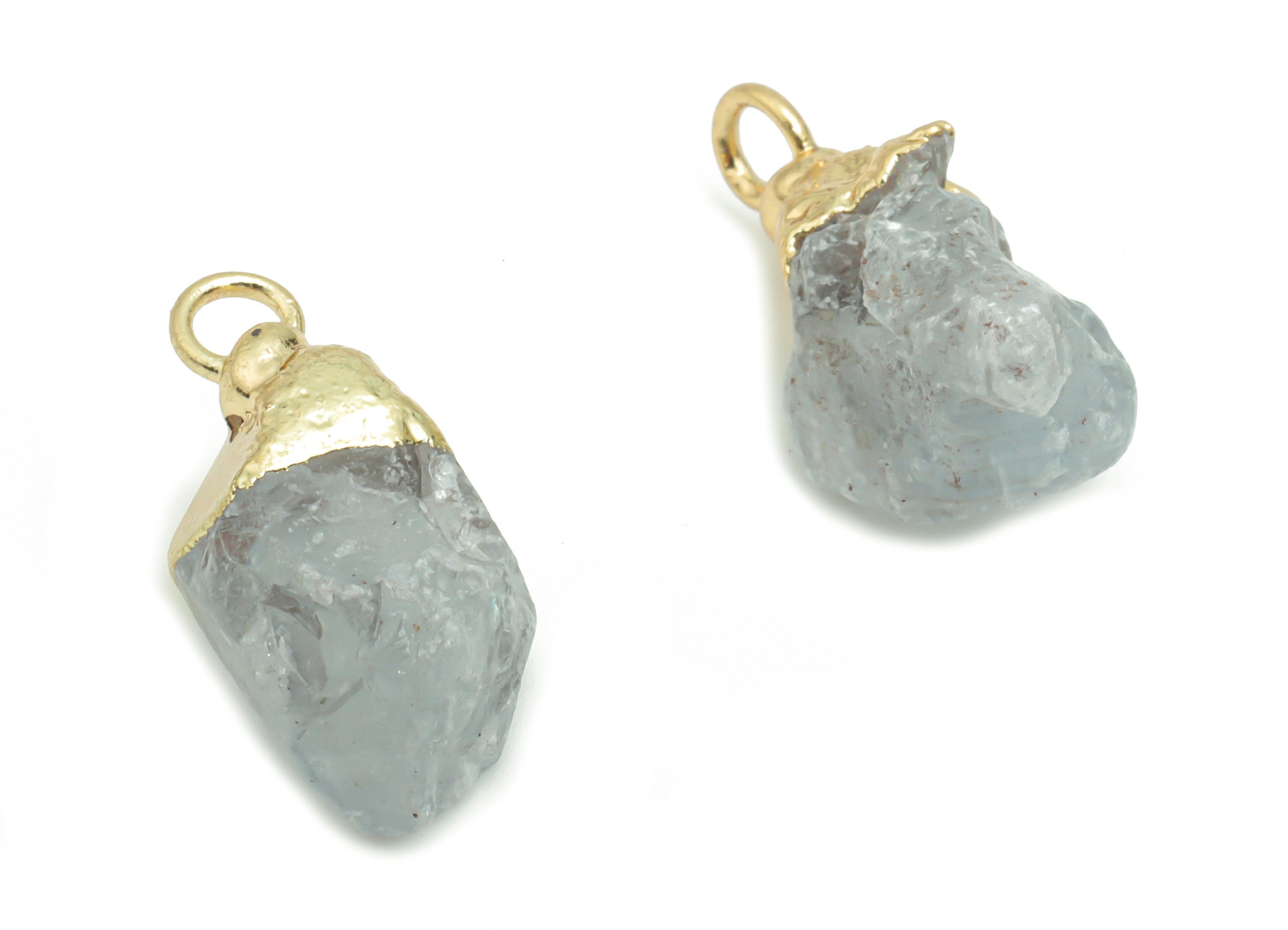 Celestite Irregular Earring Charms - Brass Irregular Pendant - Iron Loop - Natural Stone - Gold Tone Plated Brass – 16.5x10.8x7.5mm – NS1586 - DOMEDBAZAAR