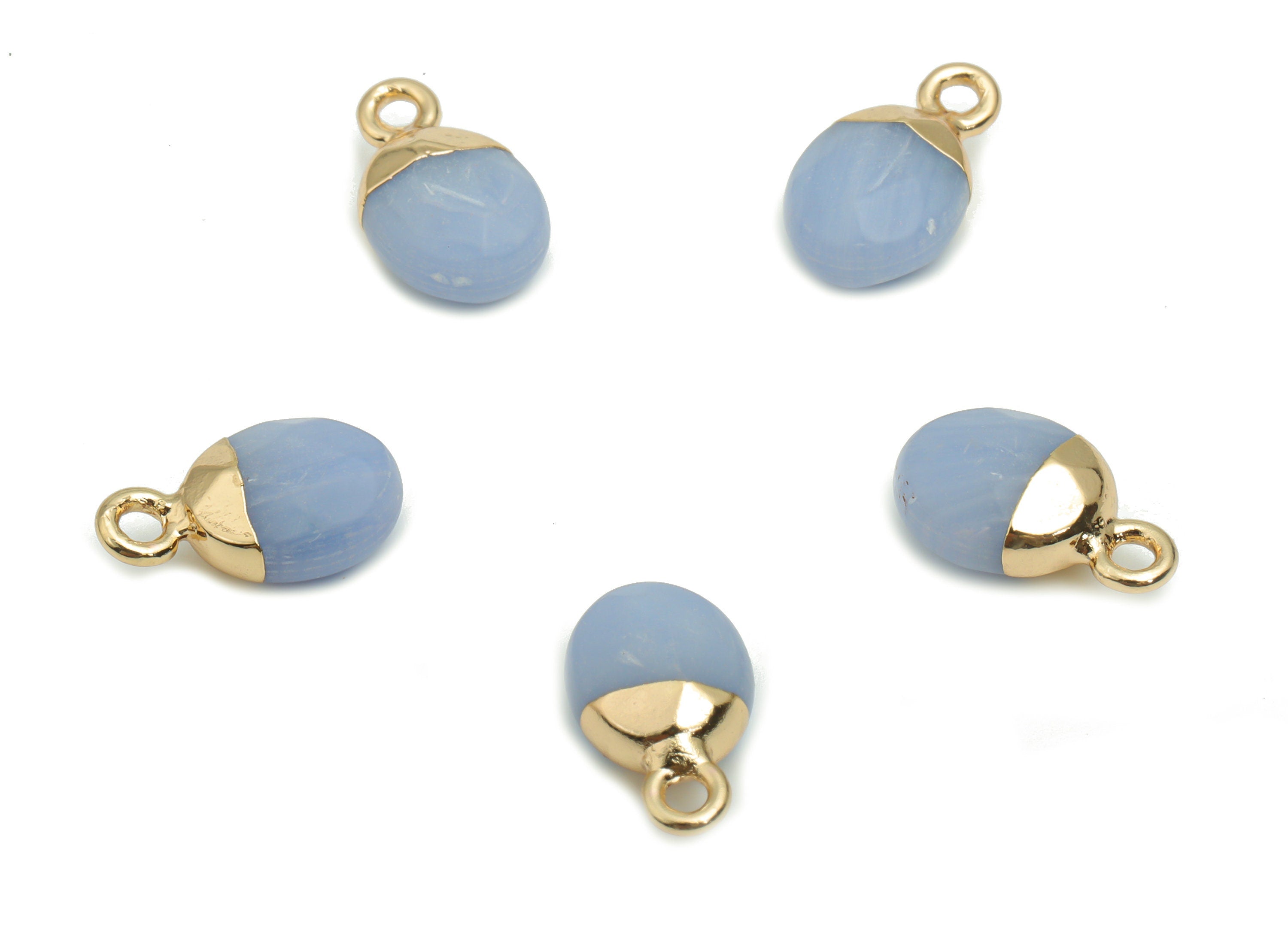 Blue Jade Stone Mini Round Charms - Brass Circle Pendant - Iron Loop - Natural Stone - Gold Tone Plated Brass – 13.52x8.1x5.3mm – NS1577J - DOMEDBAZAAR