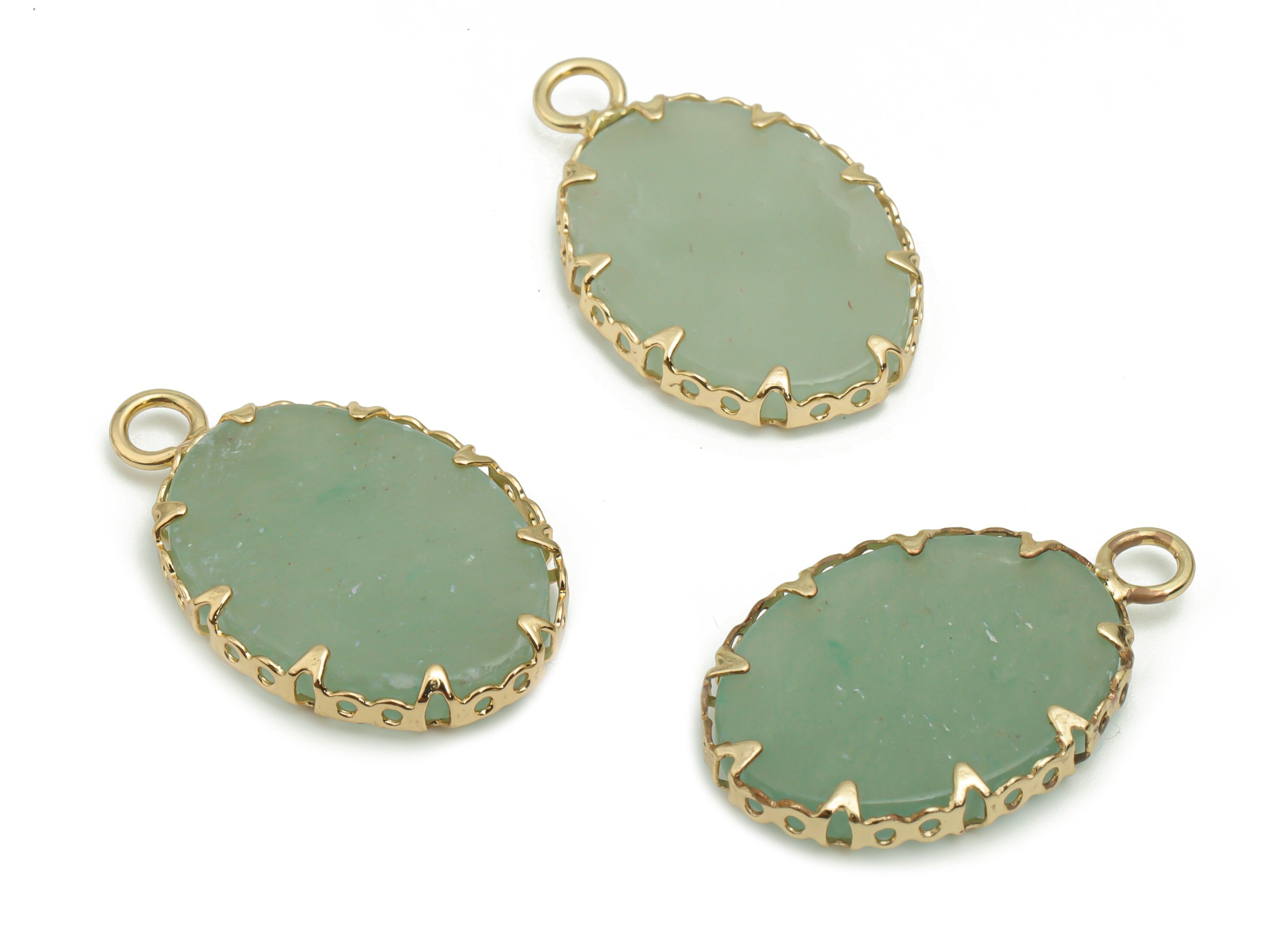 Aventurine Oval Earring Charms - Brass Frame Pendant - Iron Loop - Natural Stone - Gold Tone Plated Brass – 23.11x14.02x2.78mm – NS1572A - DOMEDBAZAAR