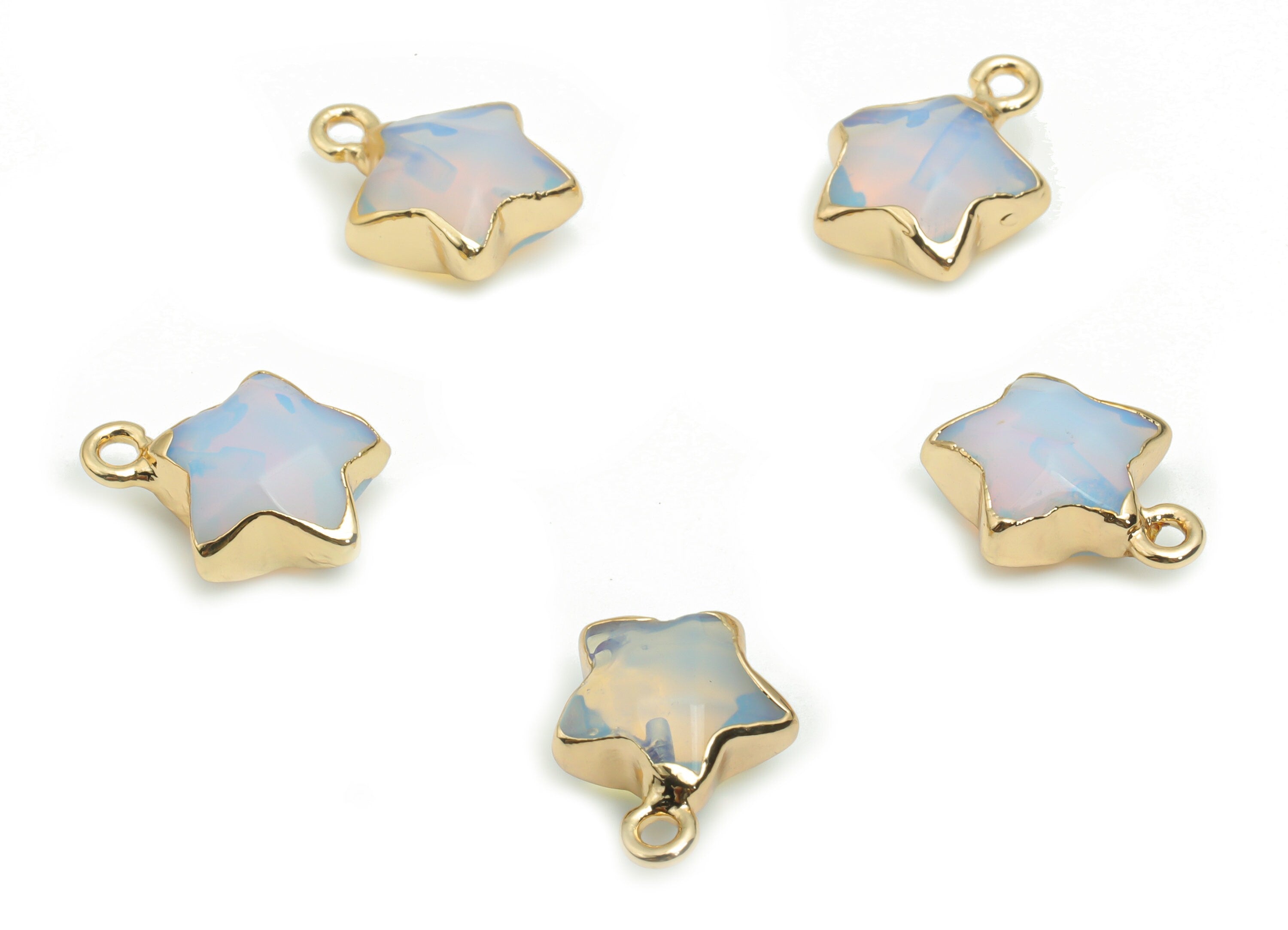Opalite Star Earring Charms - Brass Star Pendant - Iron Loop - Natural Stone - Gold Tone Plated Brass – 15.94x12.86x6.51mm – NS1579B - DOMEDBAZAAR