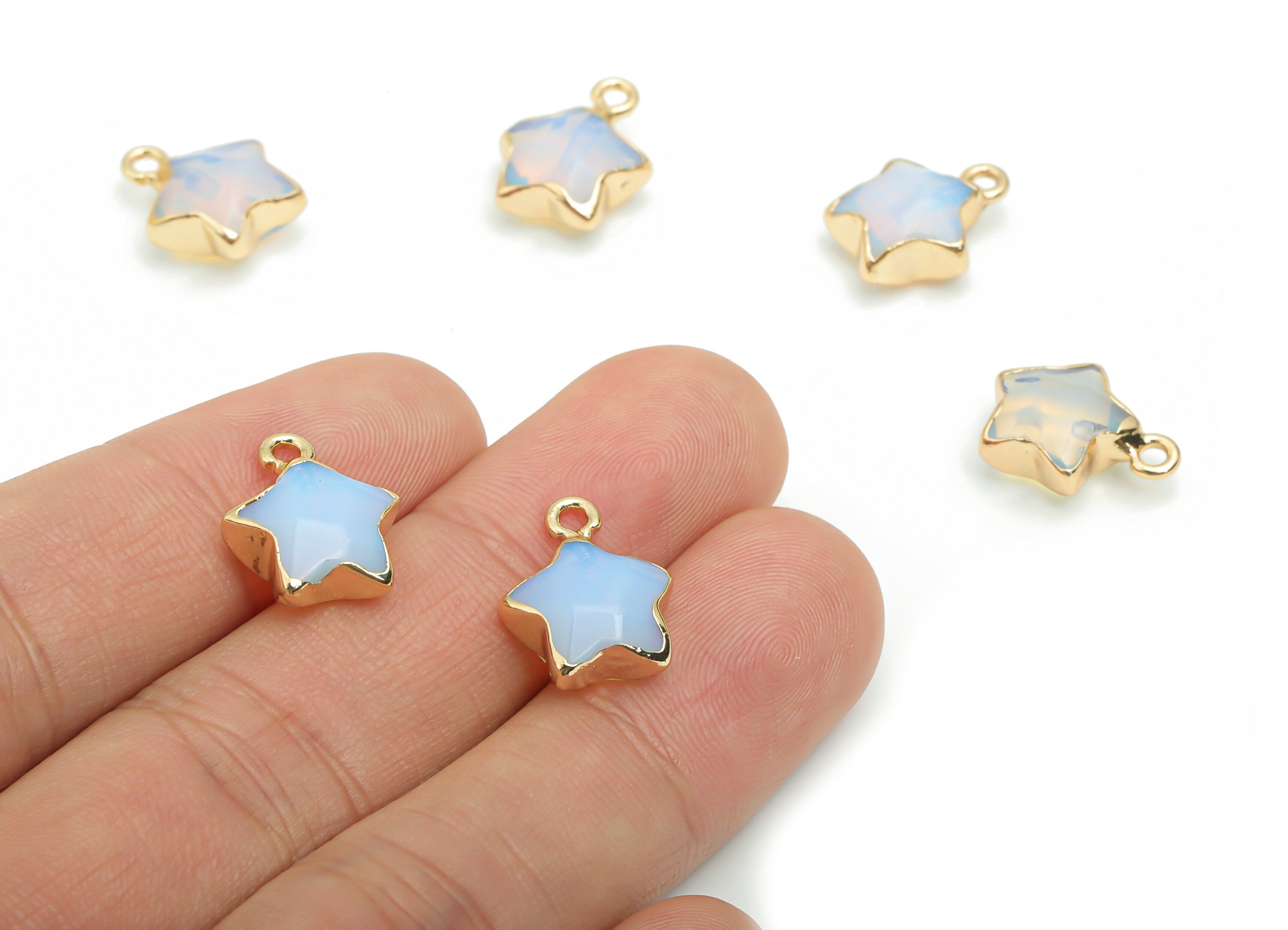 Opalite Star Earring Charms - Brass Star Pendant - Iron Loop - Natural Stone - Gold Tone Plated Brass – 15.94x12.86x6.51mm – NS1579B - DOMEDBAZAAR