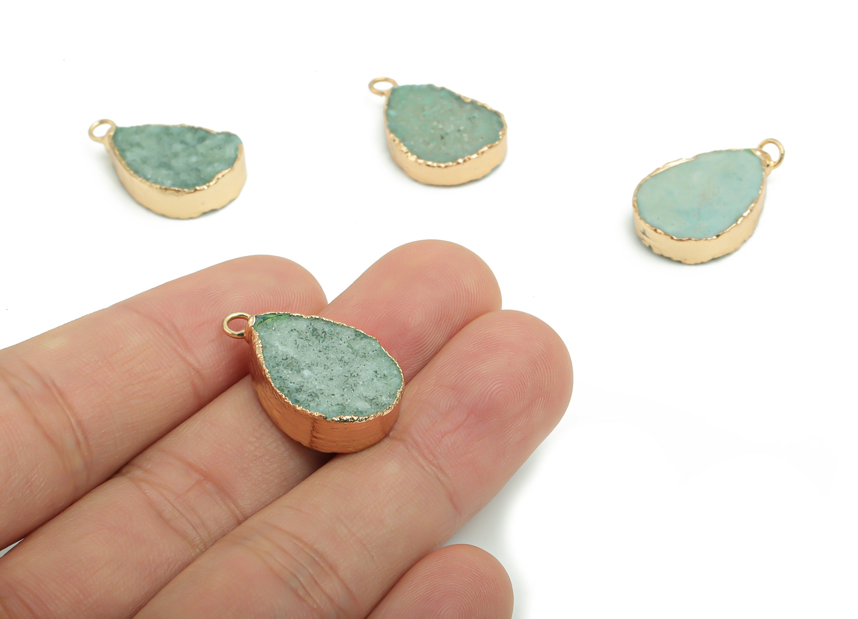Dyed Quartz Crystal Earring Charms - Brass Drop Pendant - Iron Loop - Natural Stone - Gold Tone Plated Brass – 24.63x15.49x6.05mm – NS1574B - DOMEDBAZAAR