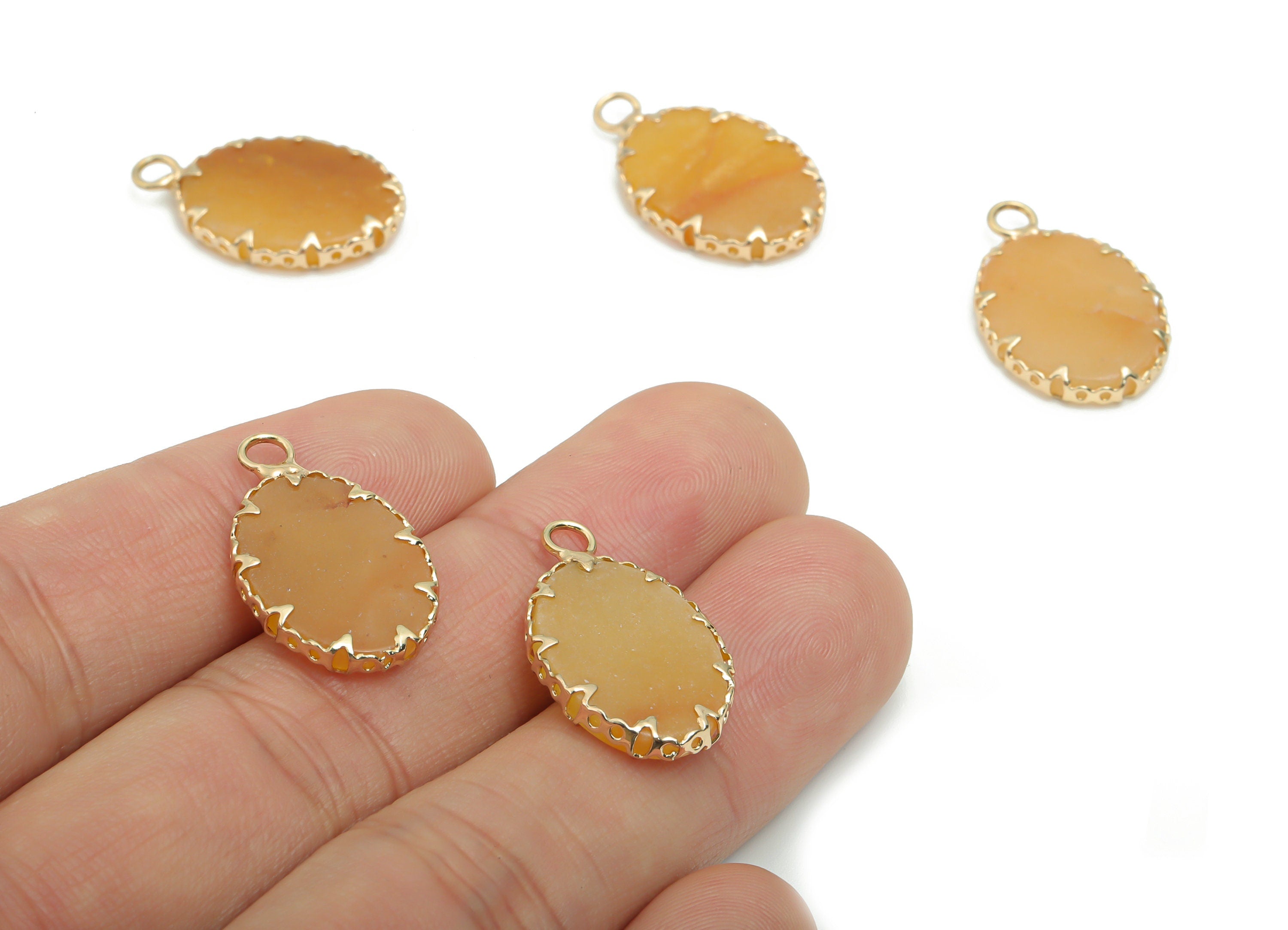 Imperial Topaz Crystal Oval Charms - Brass Frame Pendant - Iron Loop - Natural Stone - Gold Tone Plated Brass – 23.33x13.84x2.92mm – NS1572F - DOMEDBAZAAR