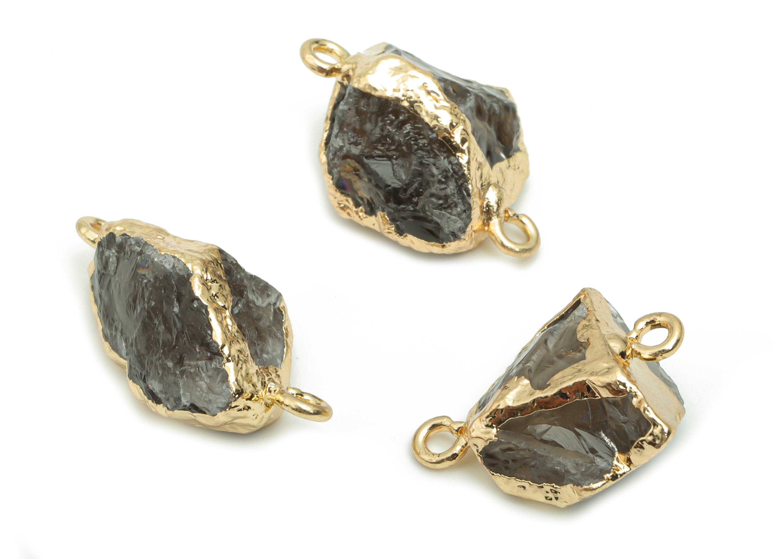 Gray Crystal Earring Connector - Brass Irregular Pendant - Iron Loop - Natural Stone - Gold Tone Plated Brass – 18.62x12.39x8mm – NS1595 - DOMEDBAZAAR