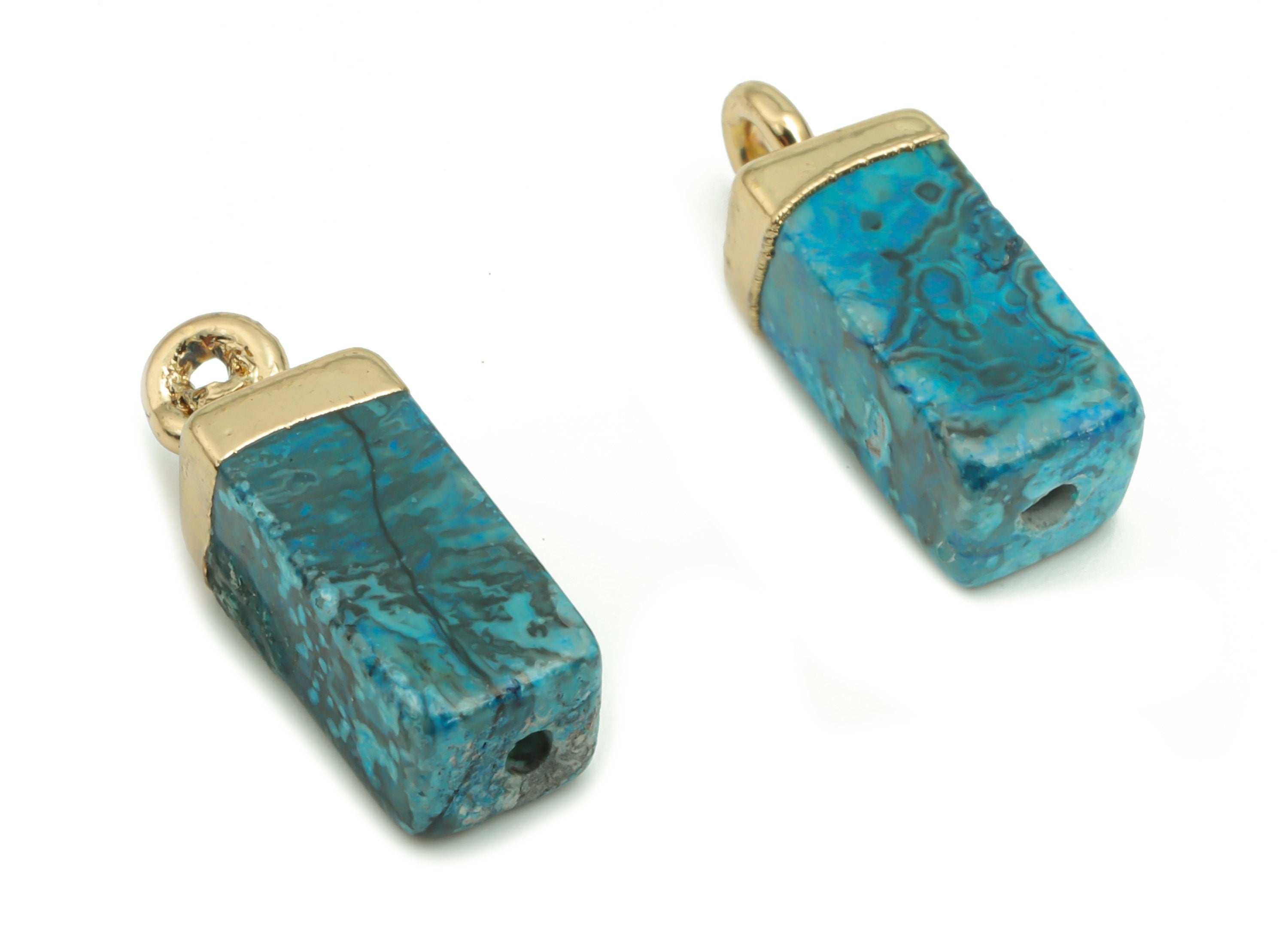Imperial Impression Stone Charms - Brass Rectangle Pendant - Iron Loop - Natural Stone - Gold Tone Plated Brass – 16.33x5.58x4.88mm– NS1567E - DOMEDBAZAAR