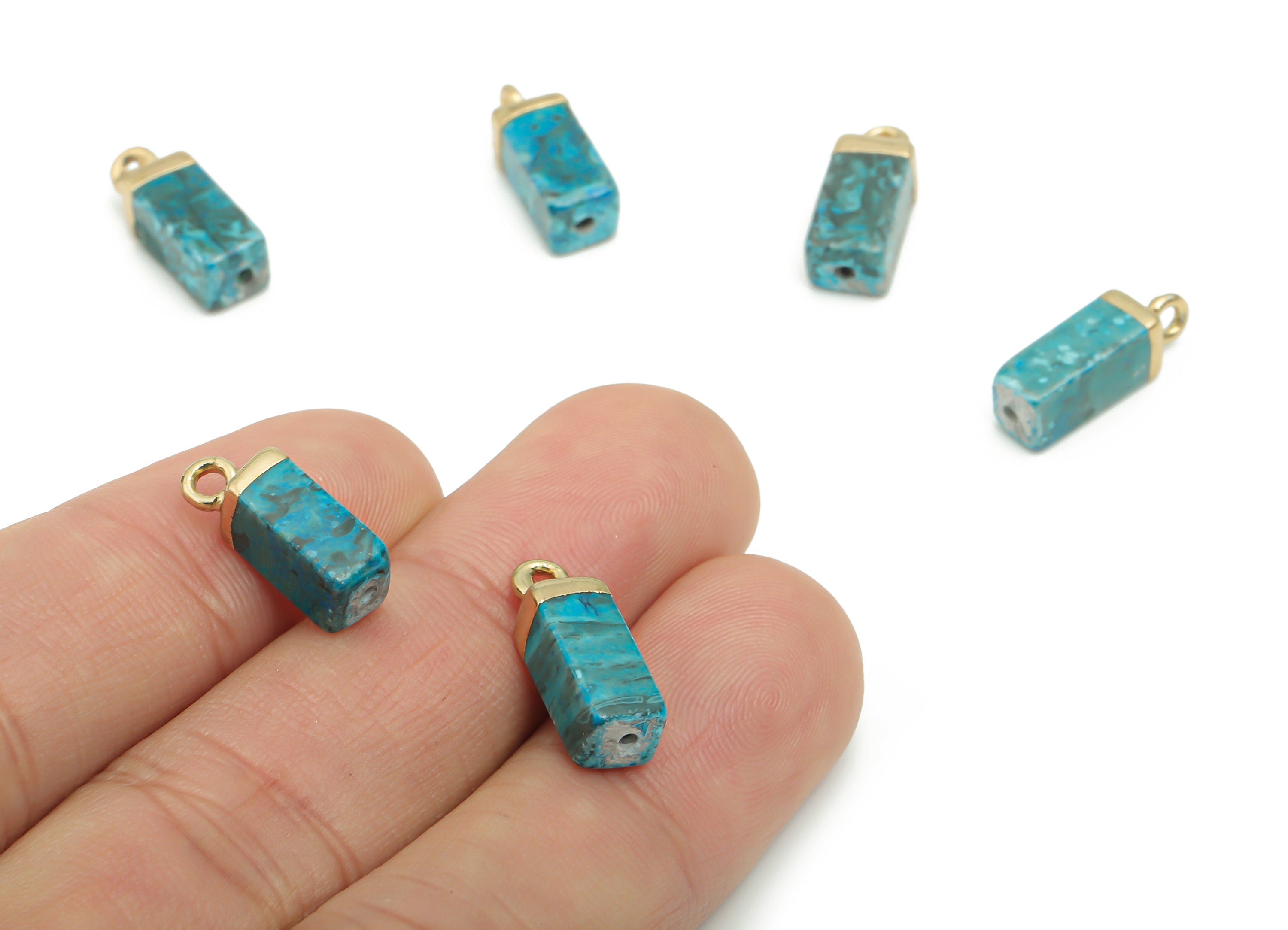 Imperial Impression Stone Charms - Brass Rectangle Pendant - Iron Loop - Natural Stone - Gold Tone Plated Brass – 16.33x5.58x4.88mm– NS1567E - DOMEDBAZAAR