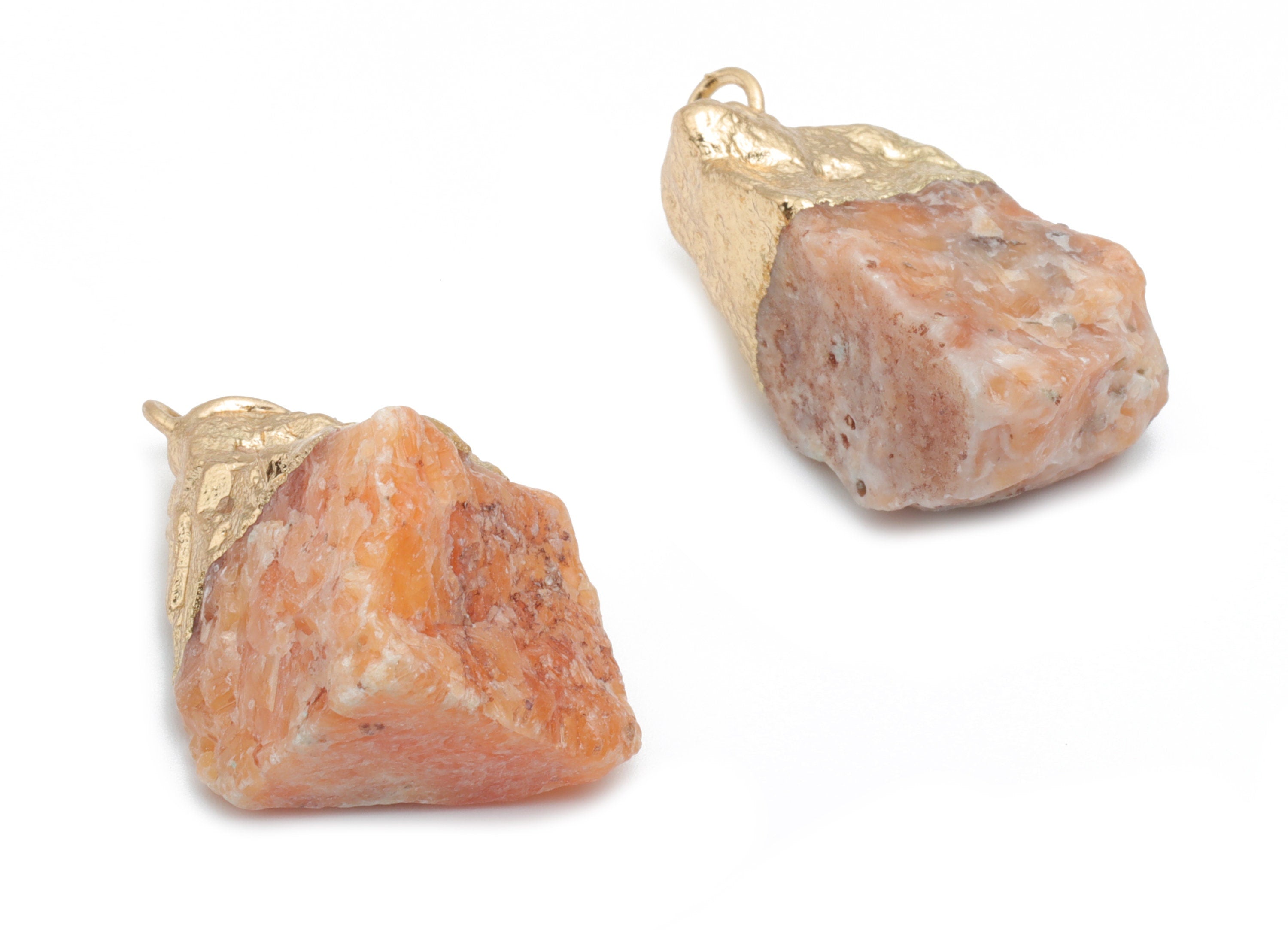 Sunstone Palm Stone Earring Charms - Brass Irregular Pendant - Iron Loop - Natural Stone - Gold Tone Plated Brass – 28x13.53x11.2mm – NS1584 - DOMEDBAZAAR