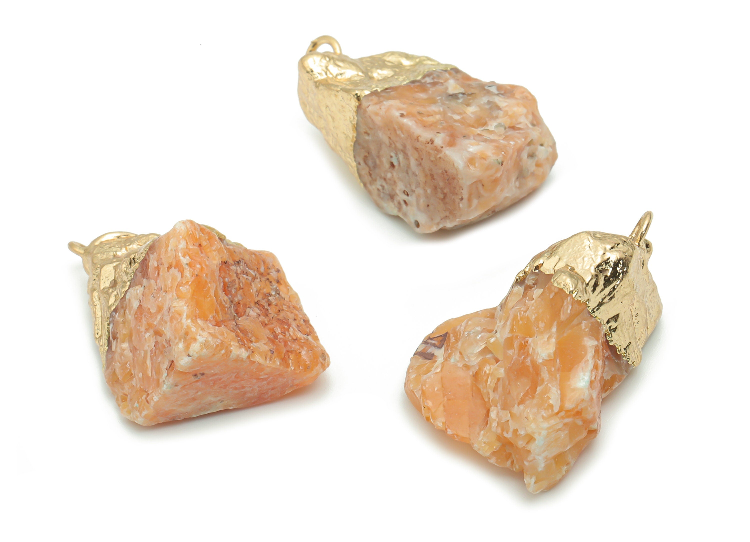 Sunstone Palm Stone Earring Charms - Brass Irregular Pendant - Iron Loop - Natural Stone - Gold Tone Plated Brass – 28x13.53x11.2mm – NS1584 - DOMEDBAZAAR