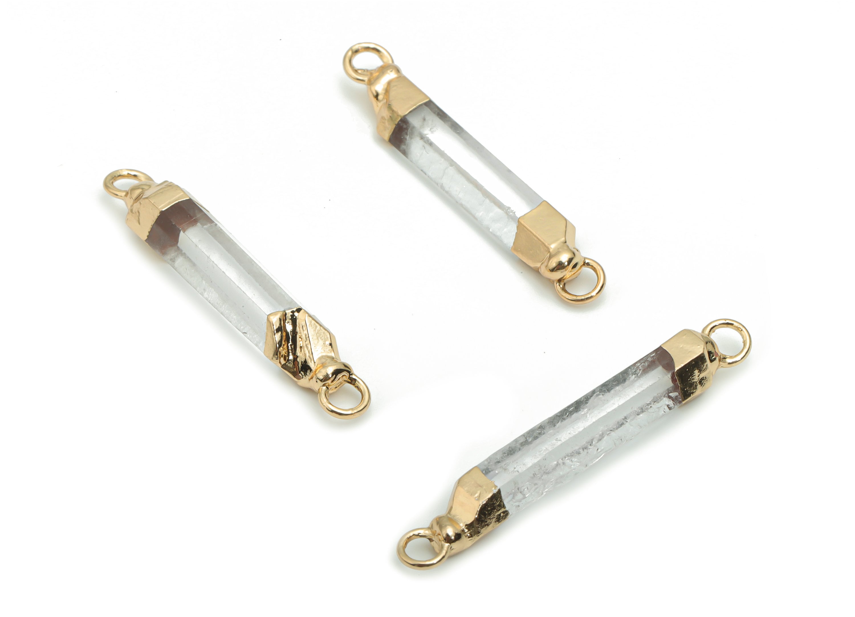 Clear Quartz Stick Earring Connector - Brass Stick Pendant - Iron Loop - Natural Stone - Gold Tone Plated Brass – 32.71x5.33x4.2mm – NS1571 - DOMEDBAZAAR