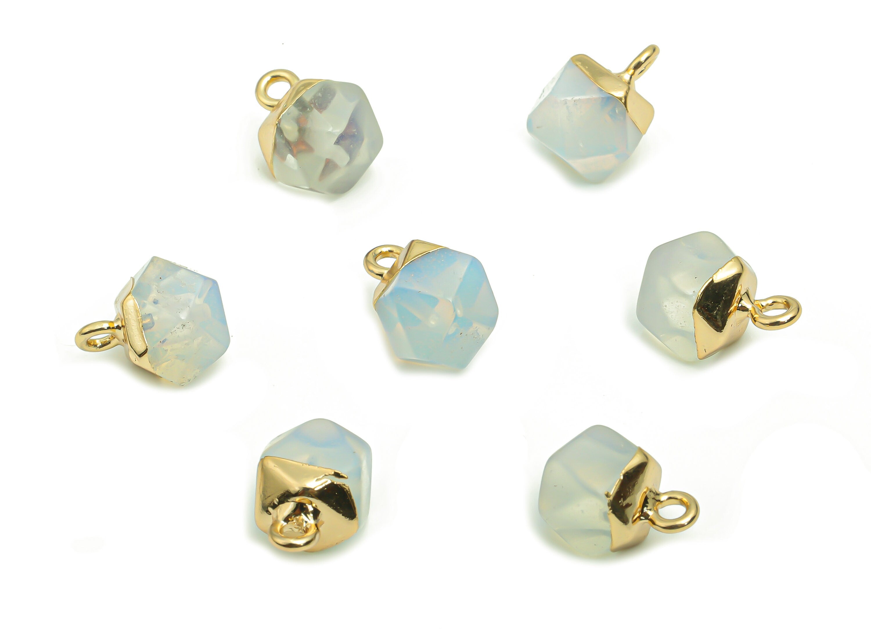 Opalite Hexagon Earring Charms - Brass Hexagon Pendant - Iron Loop - Natural Stone - Gold Tone Plated Brass – 12.57x8.45x8.18mm – NS1580D - DOMEDBAZAAR