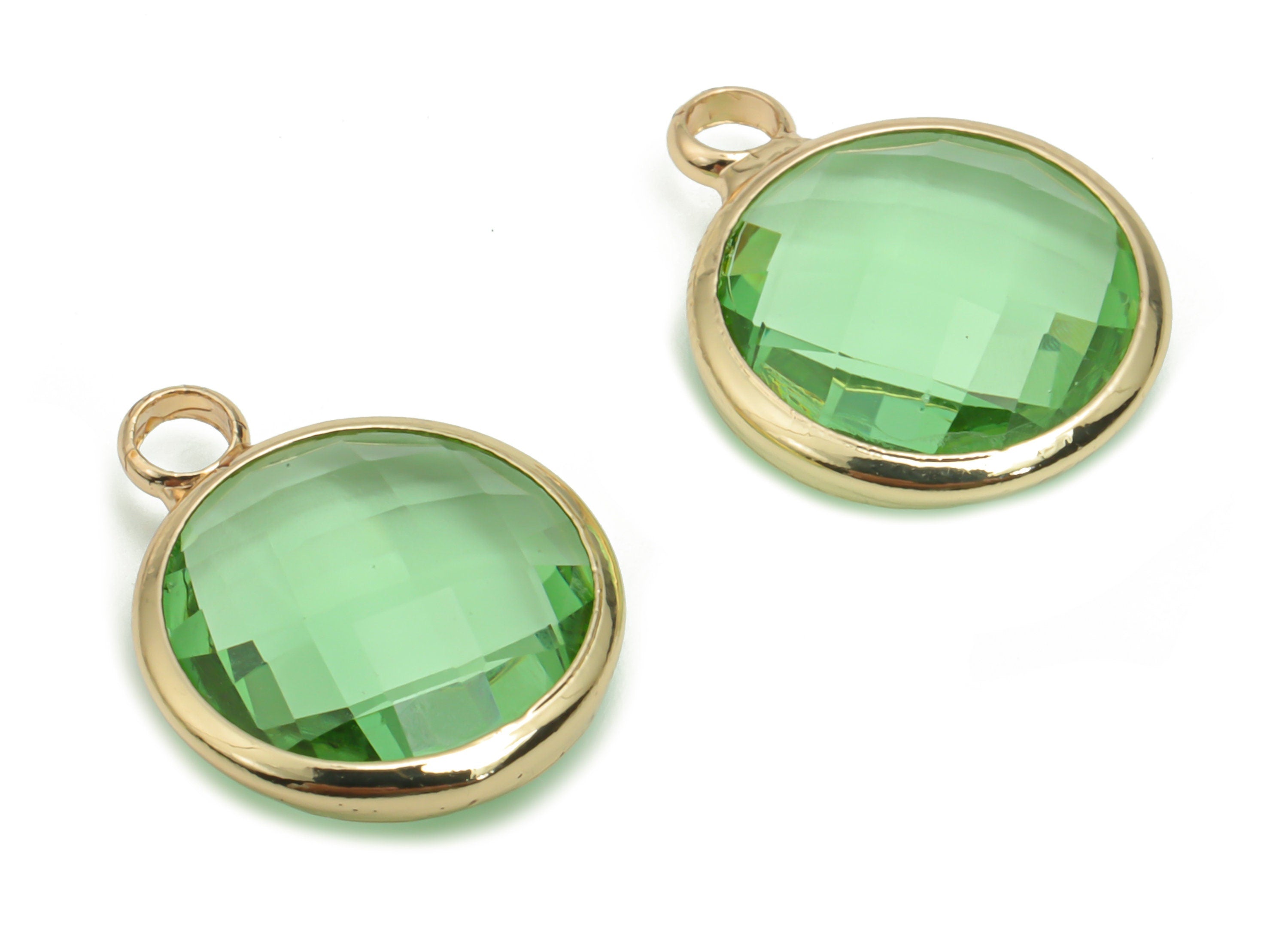Glass Round Earring Charms - Brass Circle Pendant - Gold Tone Plated Brass - Jewelry Making Supplies - 16.21x12.63x4.72mm - GS1066B - DOMEDBAZAAR