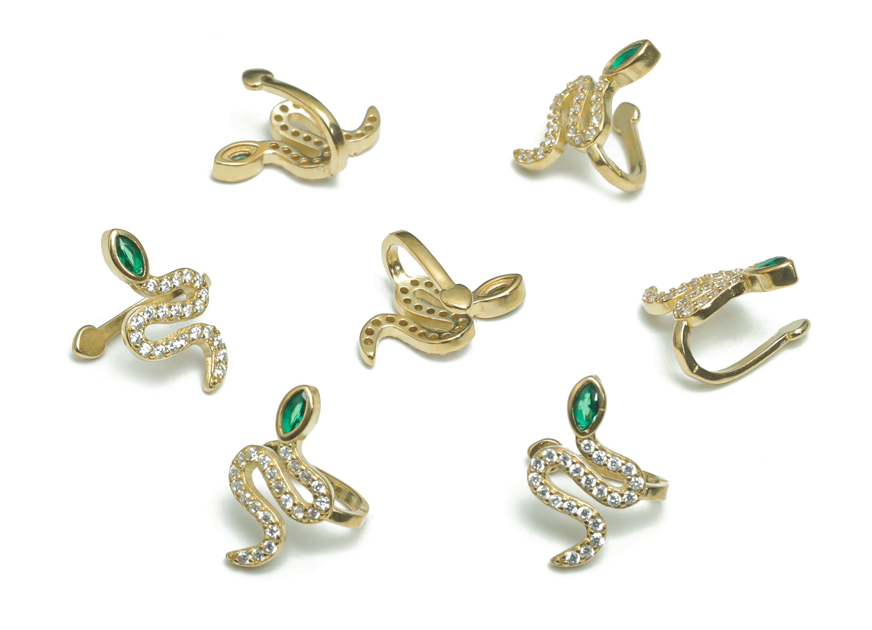 Brass Snake Earring Earcuff With Zircons - Raw Brass Snake Earring Hook - Earring Findings - Jewelry Supplies - 15.84x9.52x2.27mm - PP5175 - DOMEDBAZAAR