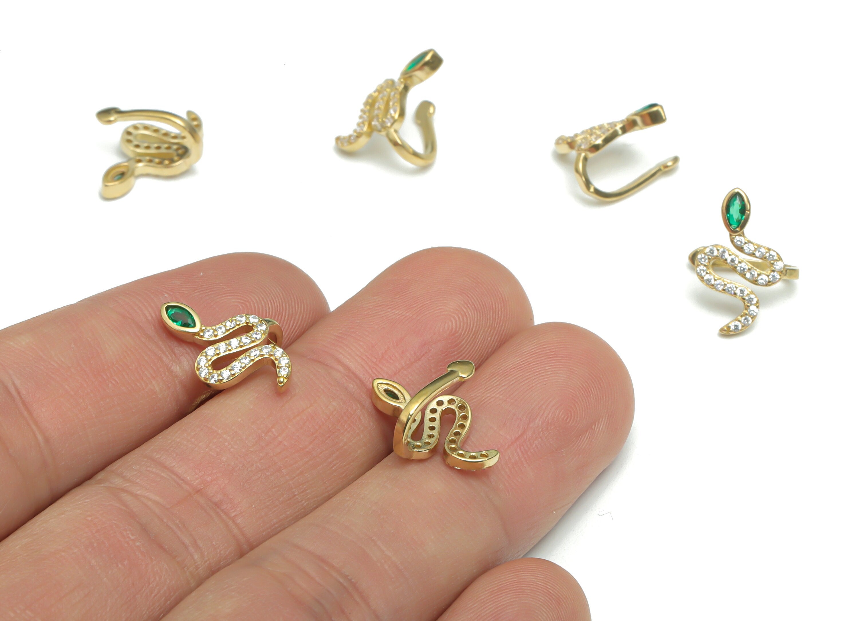 Brass Snake Earring Earcuff With Zircons - Raw Brass Snake Earring Hook - Earring Findings - Jewelry Supplies - 15.84x9.52x2.27mm - PP5175 - DOMEDBAZAAR