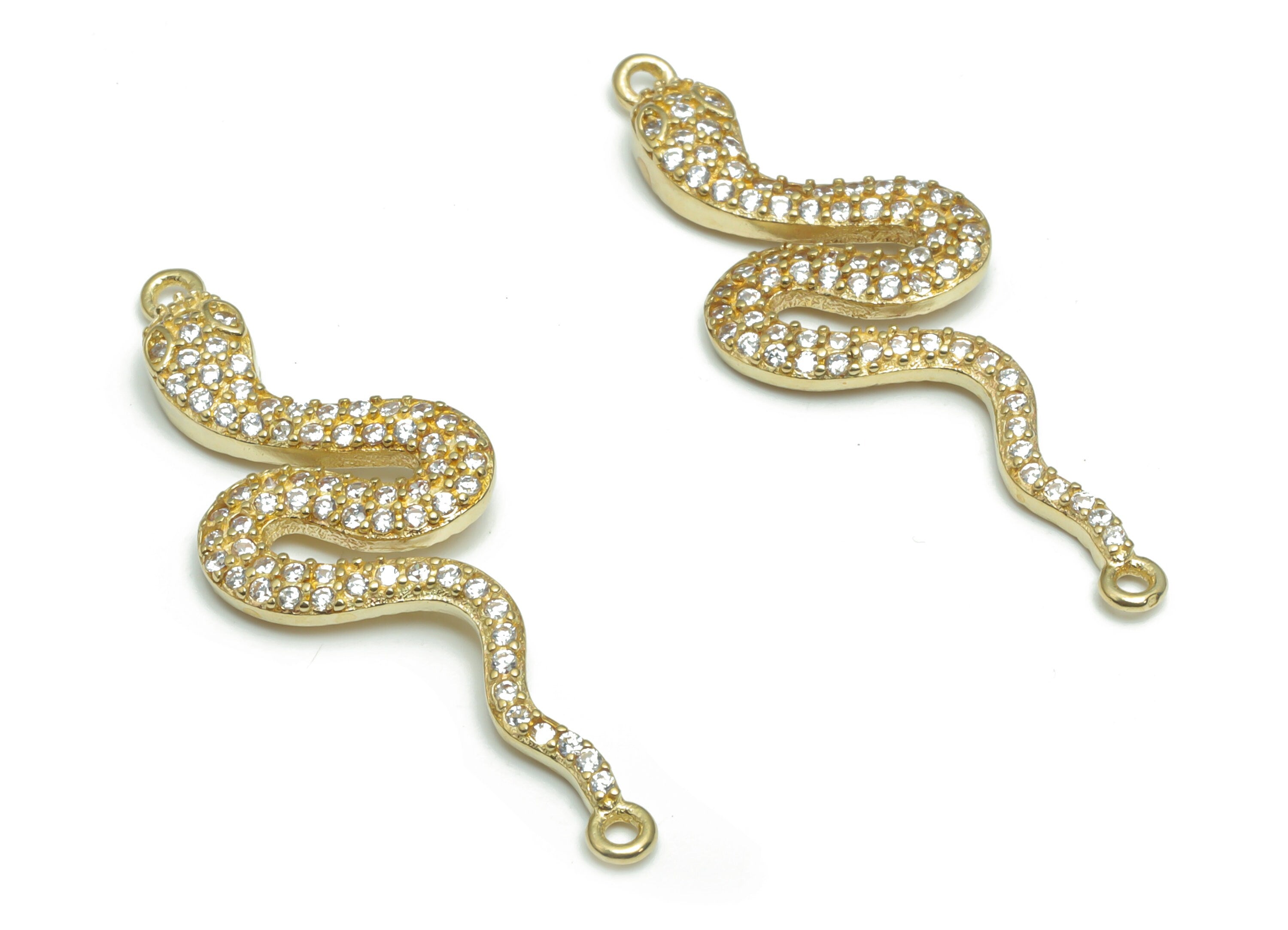 Brass Snake Earring Connectors With Zircons - Raw Brass Snake Charms and Pendant - Jewelry Making Supplies - 38.03x13.48x3.07mm - PP5167 - DOMEDBAZAAR