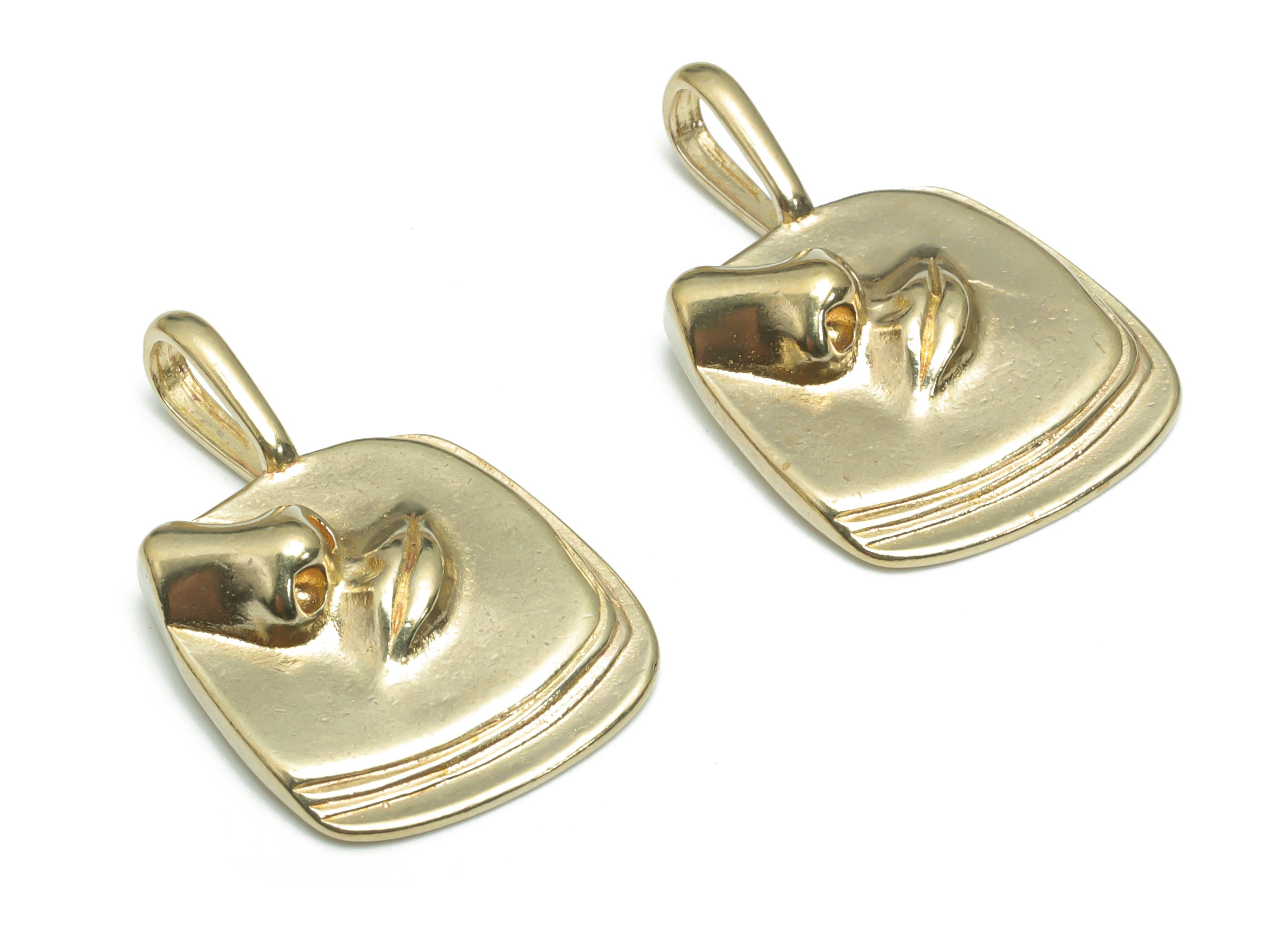 Brass Square Nose Earring Charms - Raw Brass Mouth Square Pendant - Relief Charm - Jewelry Making Supplies - 27.37x17.46x5.07mm - PP5158 - DOMEDBAZAAR