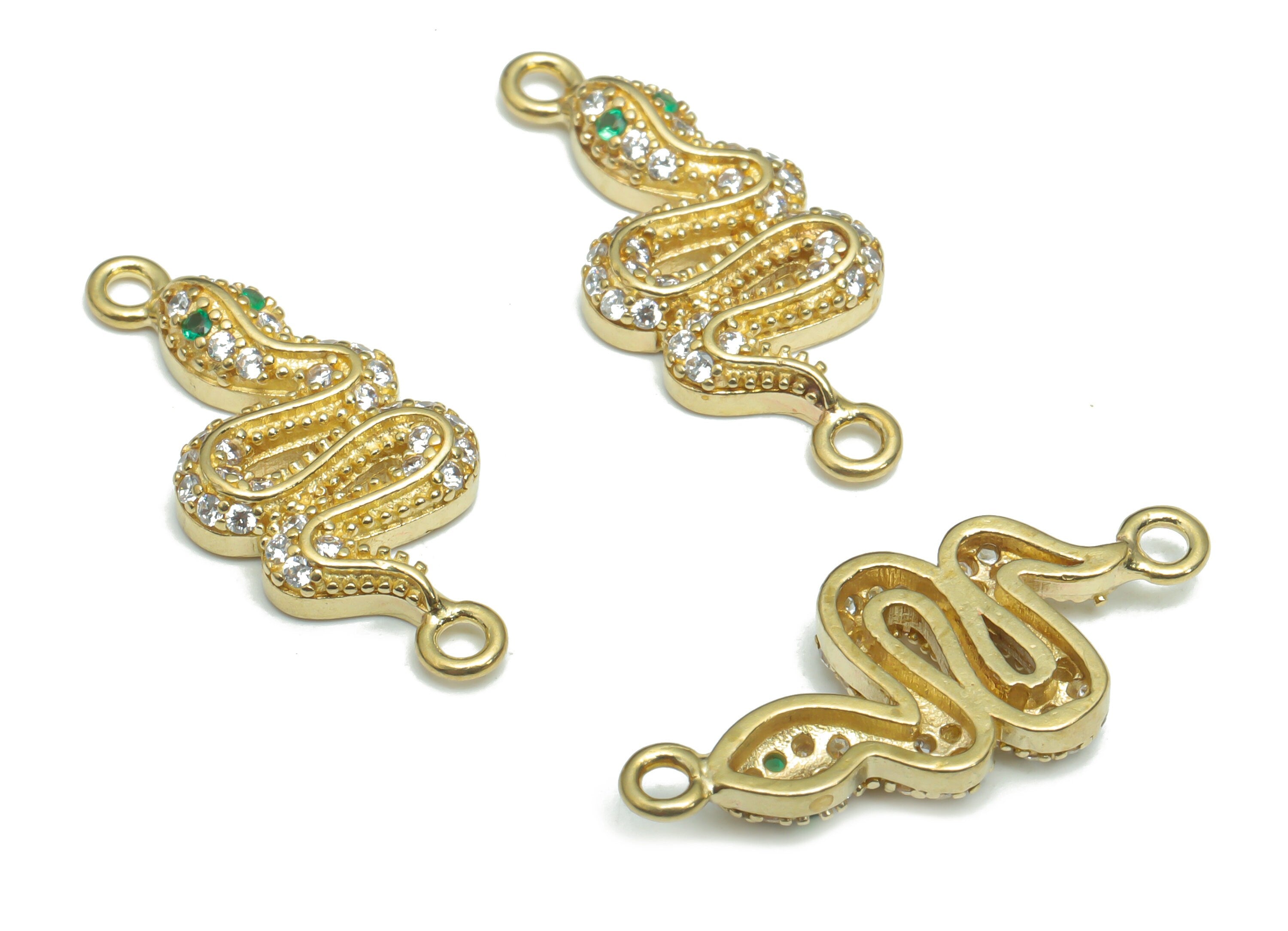 Brass Snake Earring Connectors With Zircons - Raw Brass Snake Charms and Pendant - Jewelry Making Supplies - 24.02x10.01x3mm - PP5162 - DOMEDBAZAAR