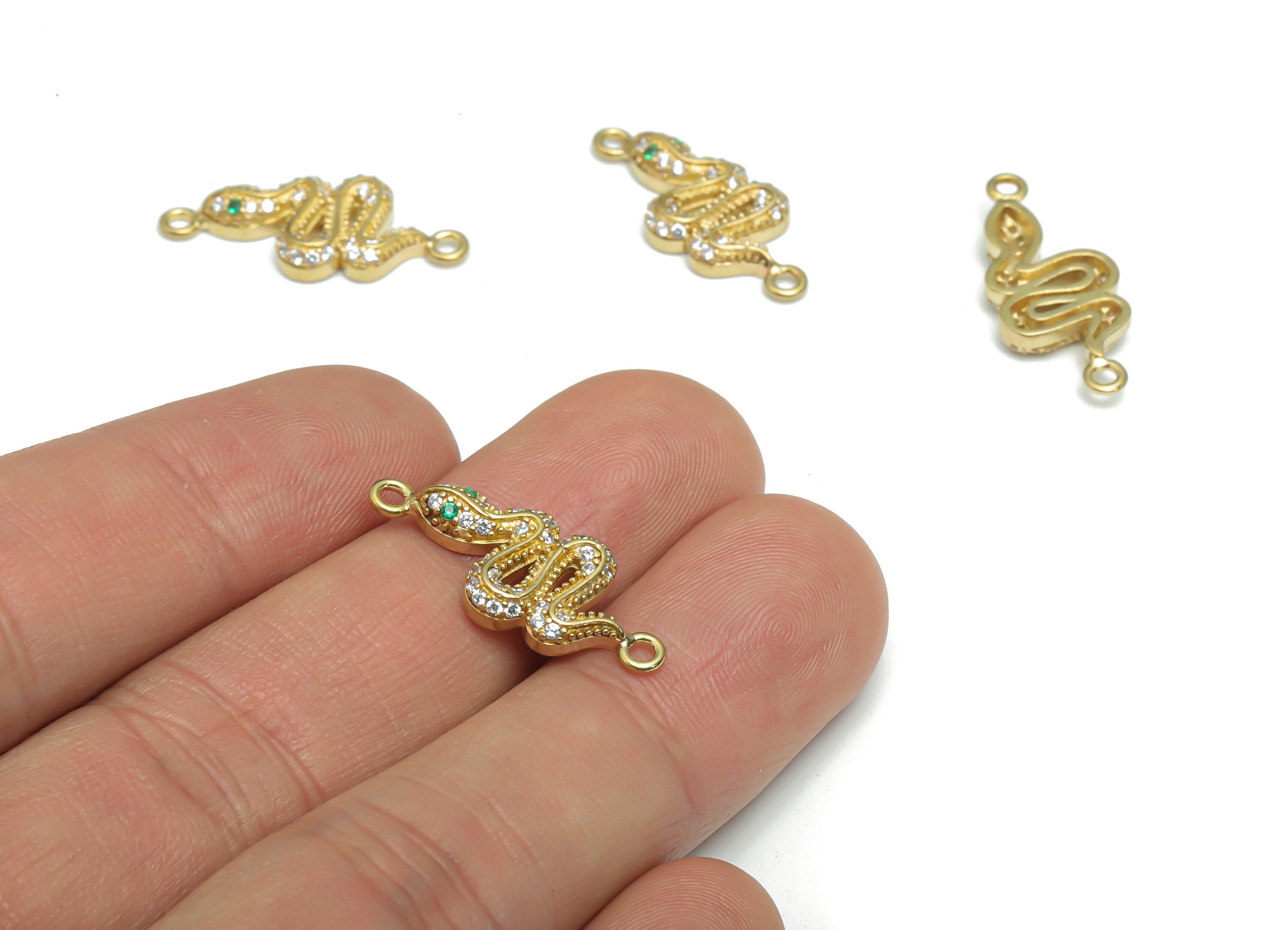 Brass Snake Earring Connectors With Zircons - Raw Brass Snake Charms and Pendant - Jewelry Making Supplies - 24.02x10.01x3mm - PP5162 - DOMEDBAZAAR