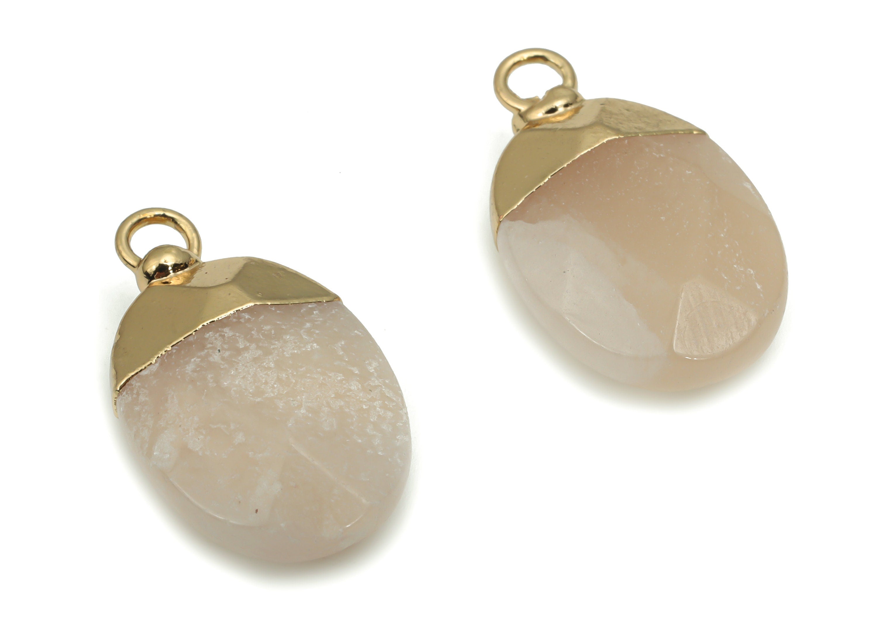 Pink Aventurine Oval Earring Charms - Brass Oval Pendant - Iron Loop - Natural Stone - Gold Tone Plated Brass – 22.31x13.36x6.41mm – NS1563B - DOMEDBAZAAR