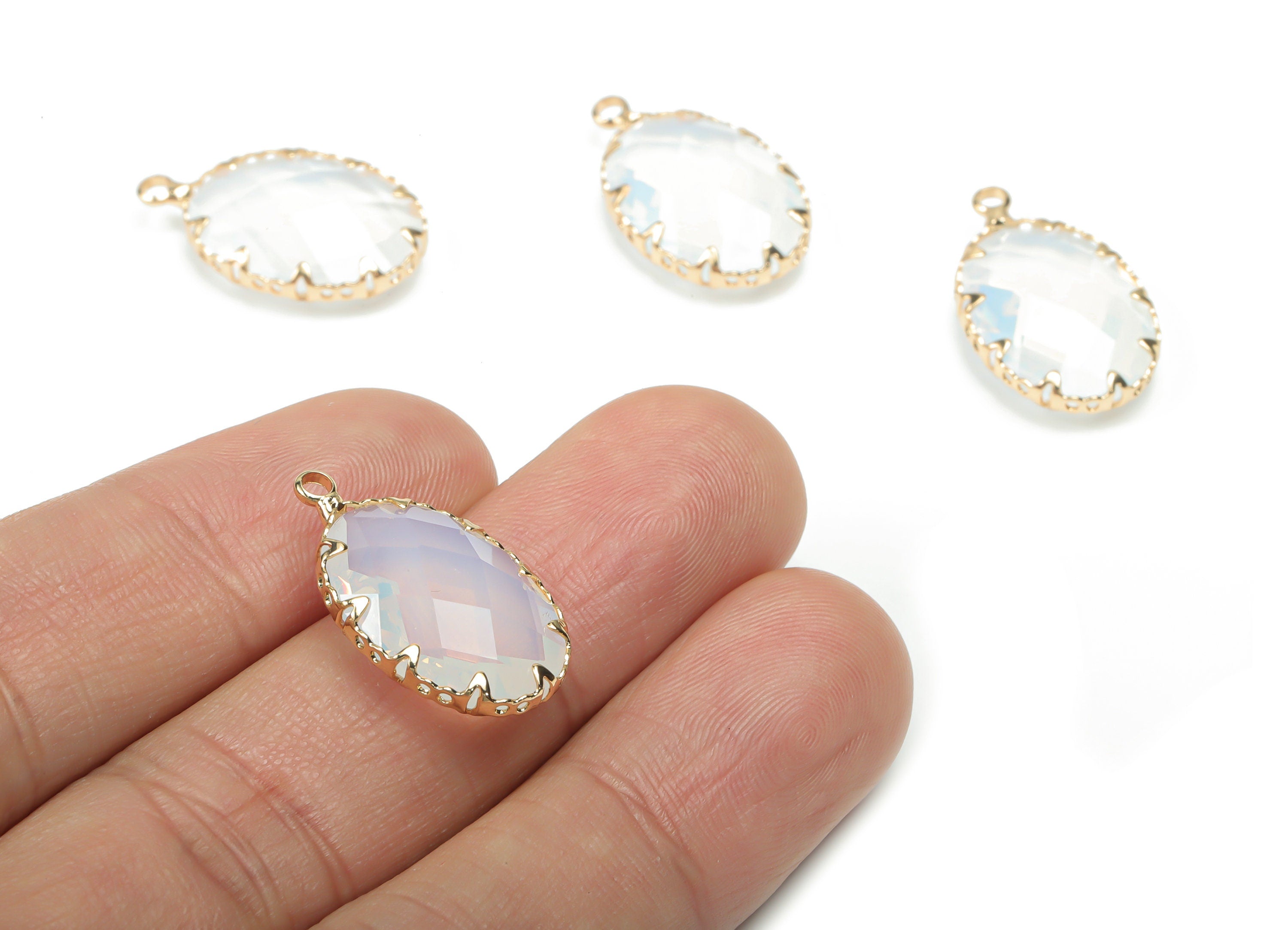 Glass Oval Earring Charms - Brass Oval Frame Pendant - Gold Tone Plated Brass - Faceted Glass - Jewelry Supplies - 22.41x13.51x6.2mm -GS1080 - DOMEDBAZAAR