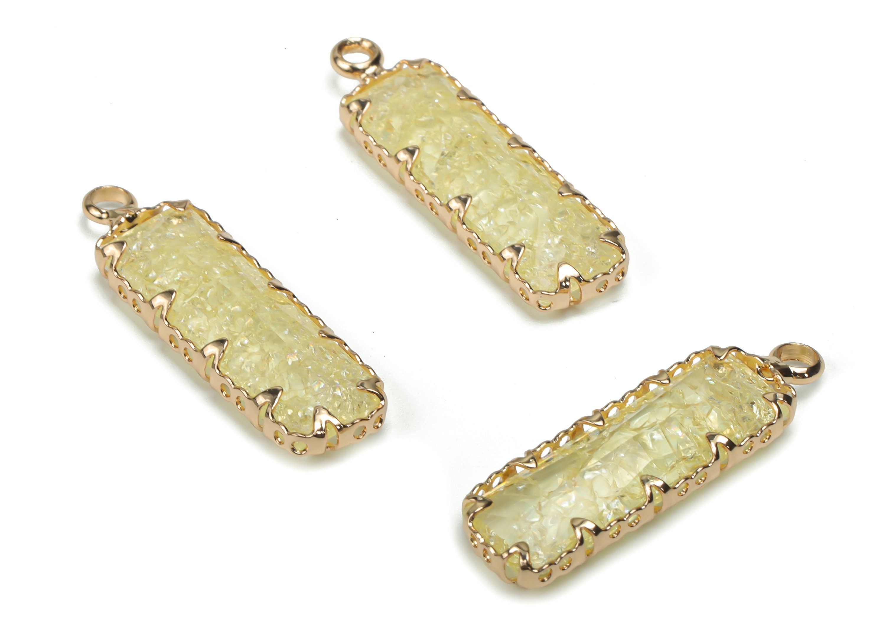 Glass Rectangle Earring Charms - Brass Rectangle Frame Pendant - Gold Tone Plated Brass - Jewelry Making Supplies - 26.34x7.62x3.95mm-GS1079 - DOMEDBAZAAR