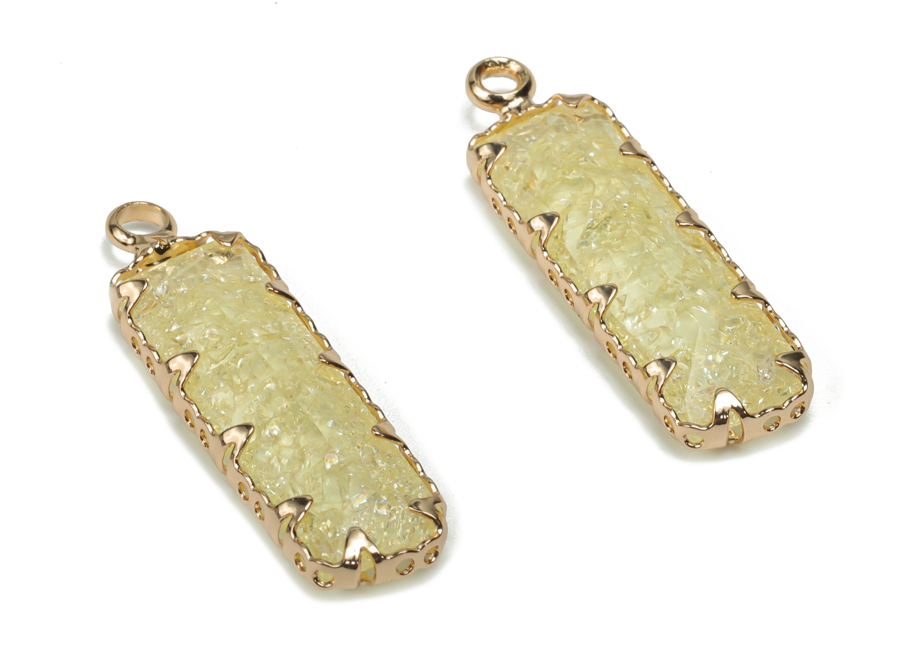 Glass Rectangle Earring Charms - Brass Rectangle Frame Pendant - Gold Tone Plated Brass - Jewelry Making Supplies - 26.34x7.62x3.95mm-GS1079 - DOMEDBAZAAR