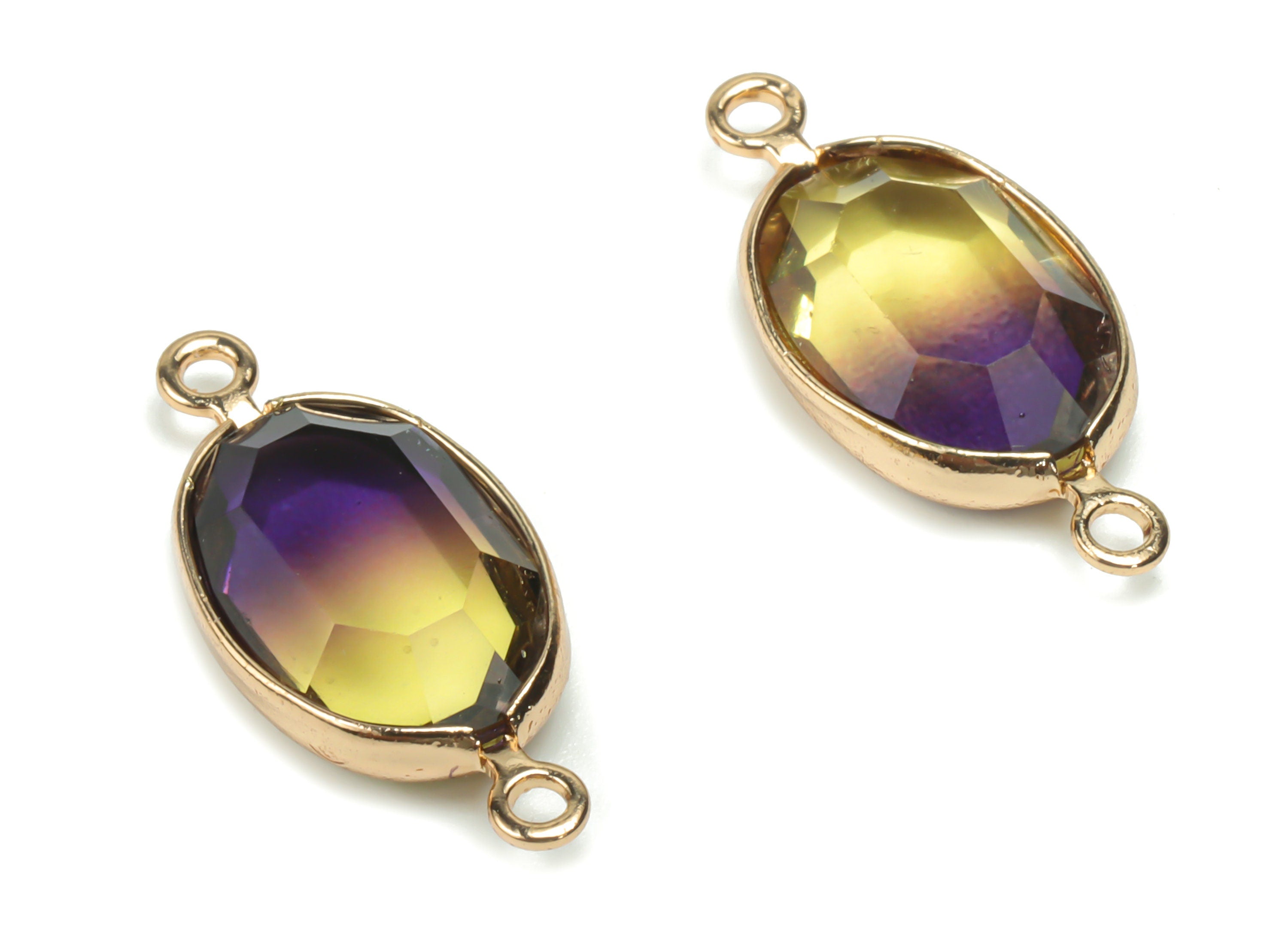 Glass Oval Earring Connector - Brass Oval Frame Charms and Pendant - Gold Tone Plated Brass - Faceted Glass - 20.2x9.03x3.89mm - GS1074A - DOMEDBAZAAR