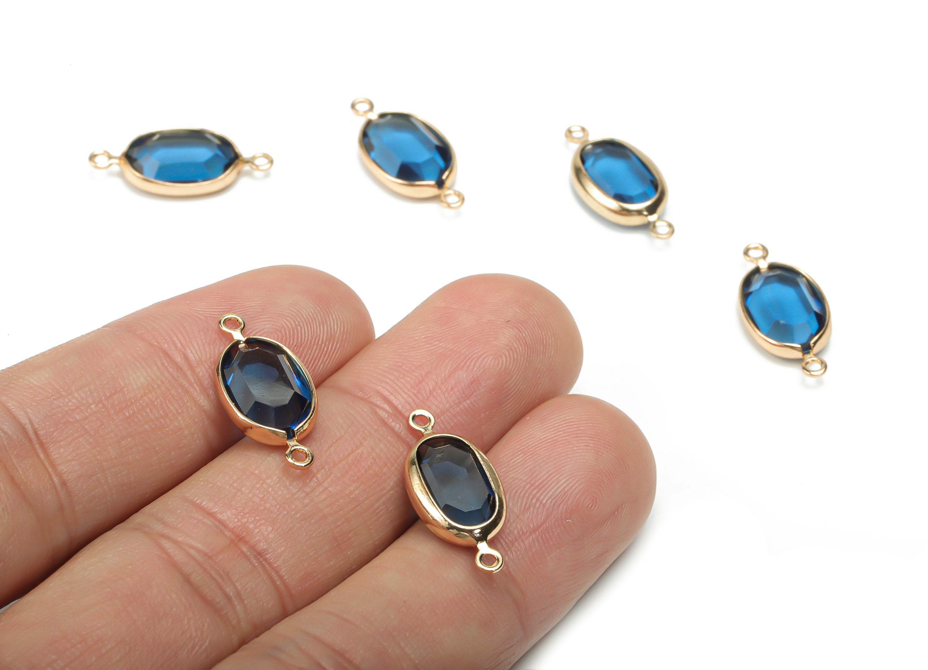 Glass Oval Earring Connector - Brass Oval Frame Charms and Pendant - Gold Tone Plated Brass - Faceted Glass - 20.2x9.03x3.89mm - GS1074B - DOMEDBAZAAR