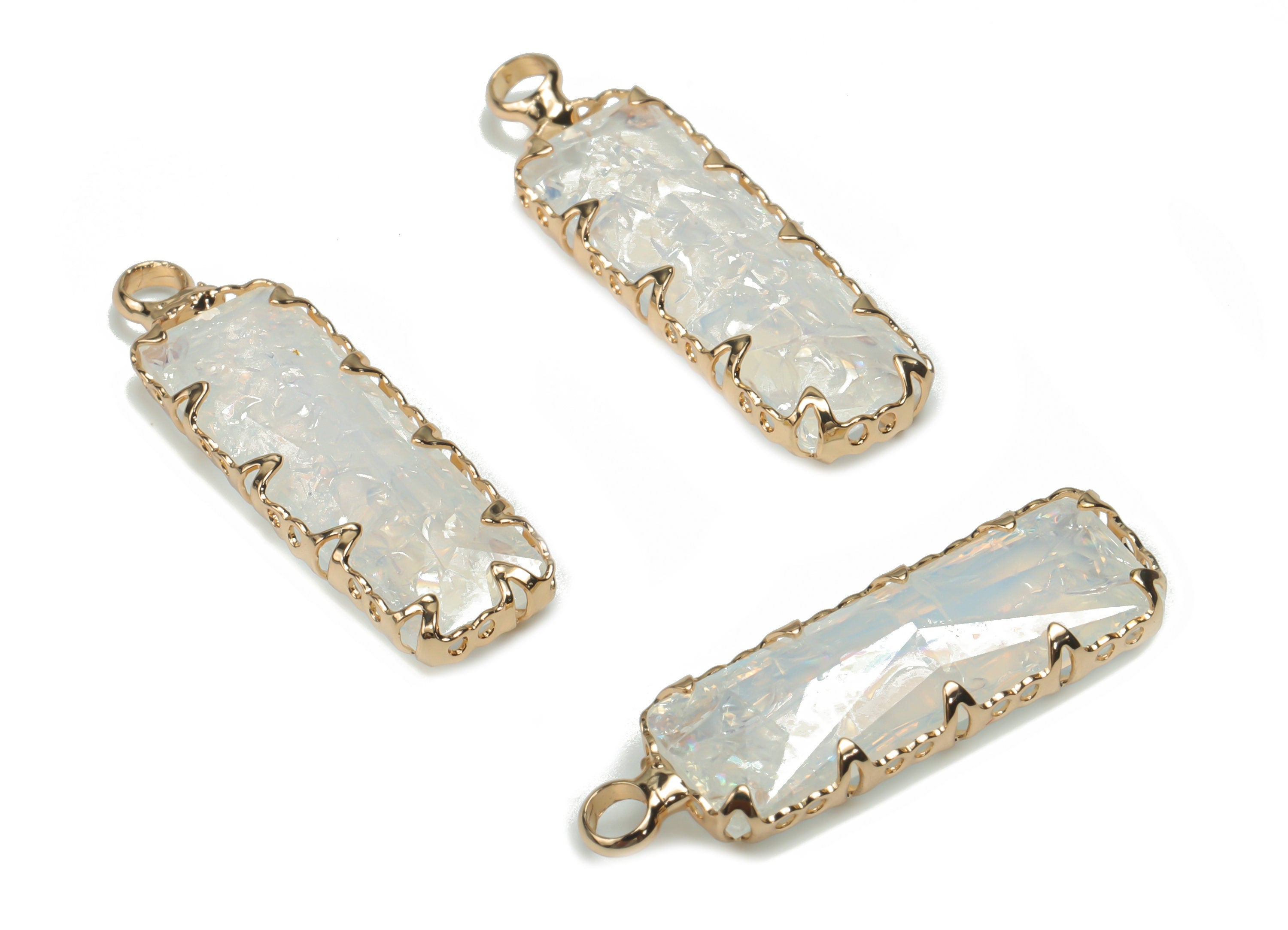 Glass Rectangle Earring Charms - Brass Rectangle Frame Pendant - Gold Tone Plated Brass - Faceted Glass- 26.34x7.62x3.95mm-GS1078 - DOMEDBAZAAR