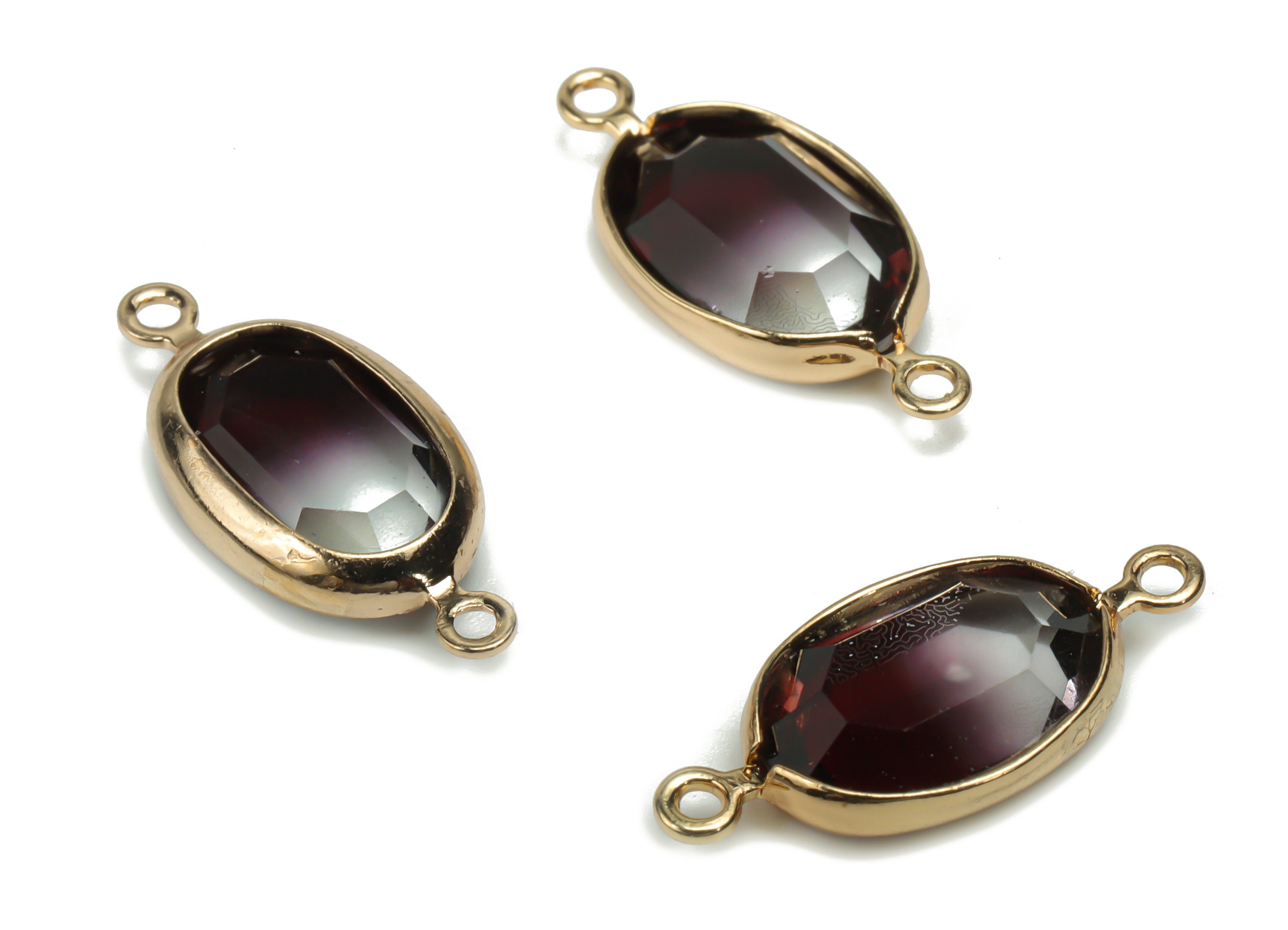 Glass Oval Earring Connector - Brass Oval Frame Charms and Pendant - Gold Tone Plated Brass - Faceted Glass - 20.2x9.03x3.89mm - GS1074C - DOMEDBAZAAR