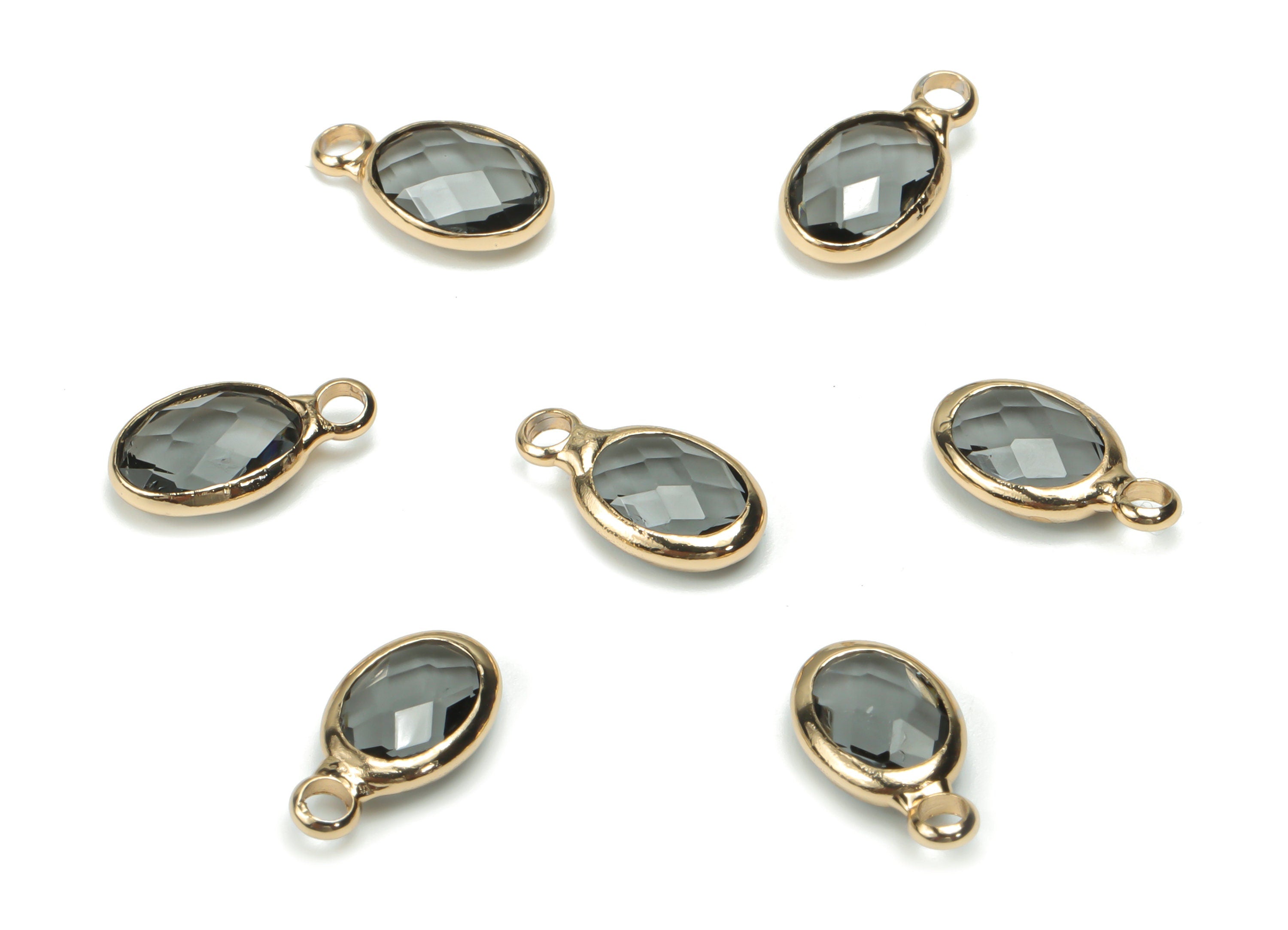 Glass Mini Oval Earring Charms - Brass Oval Pendant - Gold Tone Plated Brass - Faceted Glass - Jewelry Supplies - 11.84x6.69x3.2mm - GS1071A - DOMEDBAZAAR