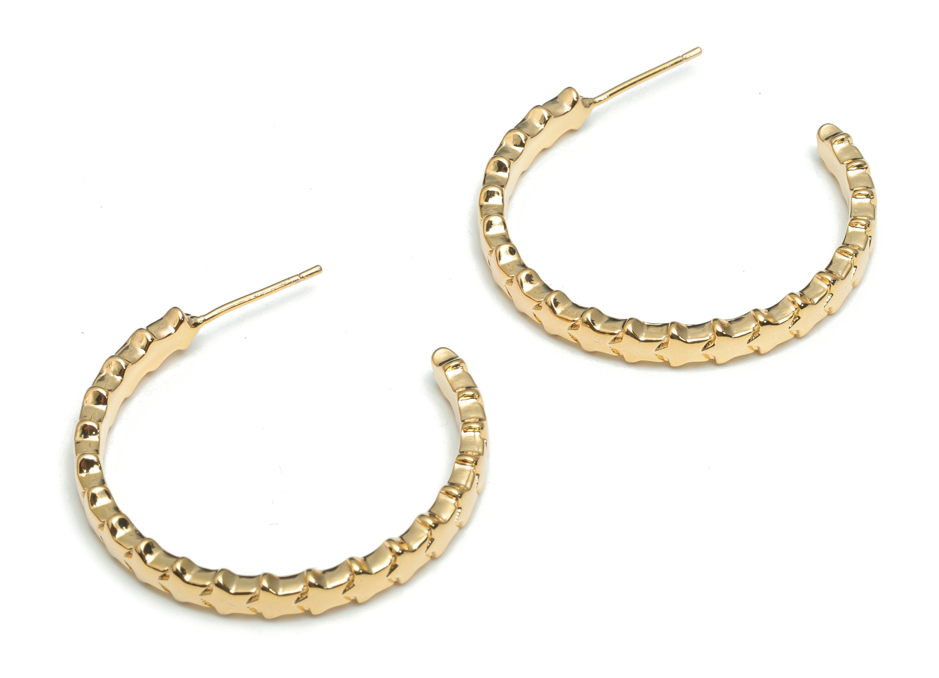 Brass Hoop Star Earring Stud - Gold Hoop Star Earring Post - Stainless Steel Stud - 18k Real Gold Plated Brass - 34.77x33.72x2.4mm - RGP3425 - DOMEDBAZAAR