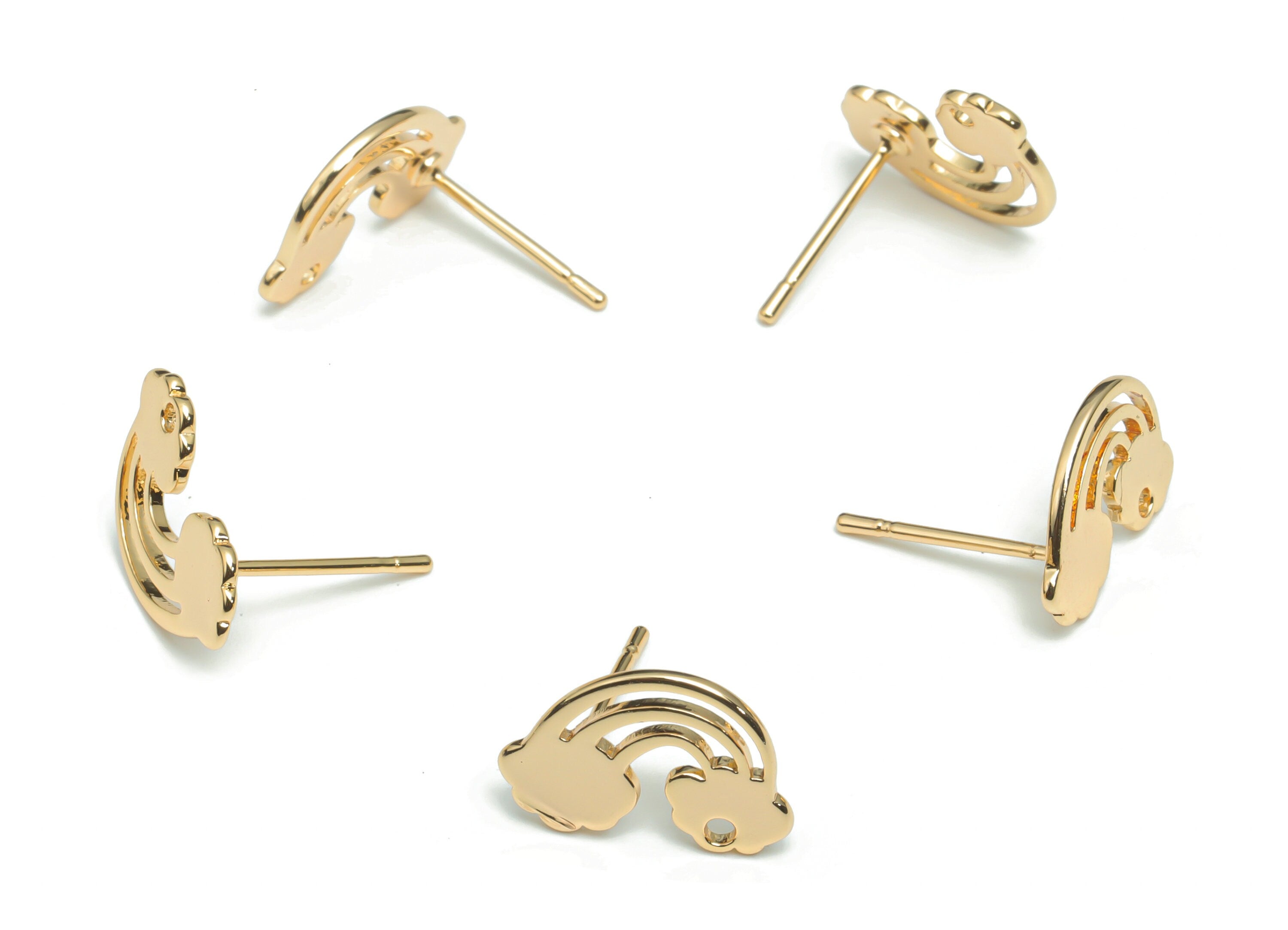Brass Rainbow Earring Stud - Gold Rainbow Earring Post - Stainless Steel Stud - 18k Real Gold Plated Brass - 15.32x9.75x0.95mm - RGP4307 - DOMEDBAZAAR