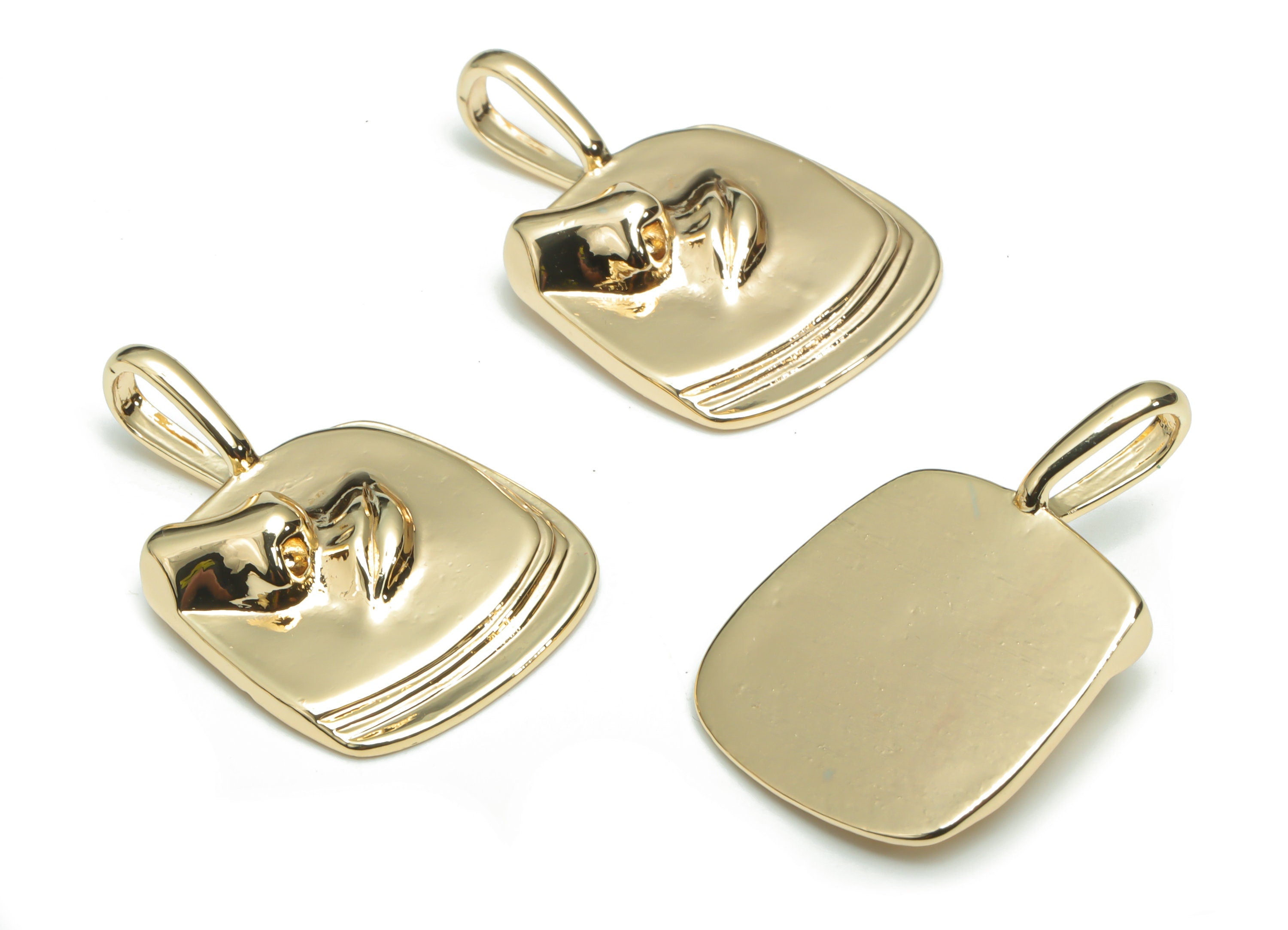 Brass Square Nose Earring Charms - Gold Mouth Square Pendant - Relief Charm - 18K Real Gold Plated Brass - 27.4x17.44x5.13mm - RGP4319 - DOMEDBAZAAR