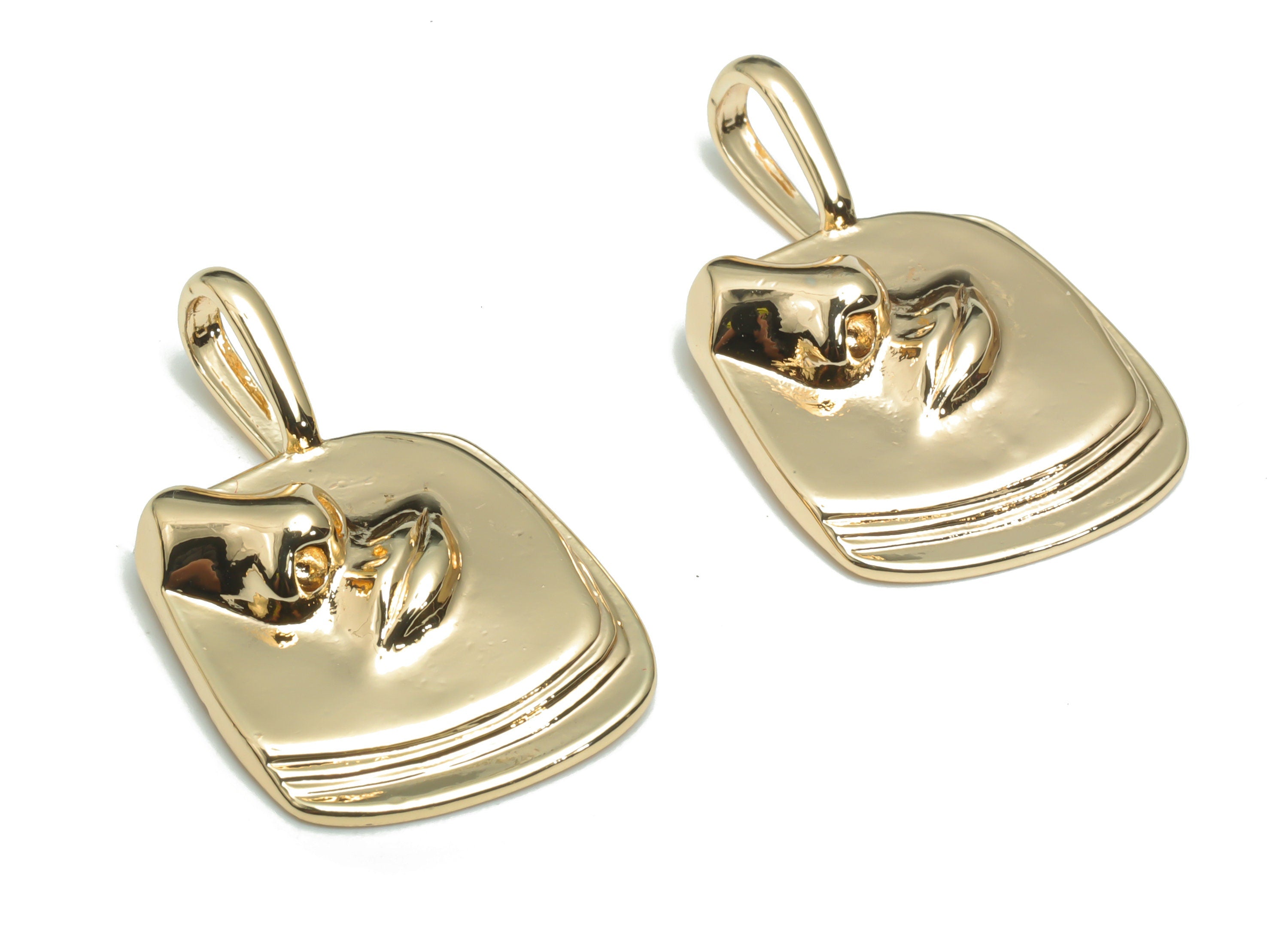Brass Square Nose Earring Charms - Gold Mouth Square Pendant - Relief Charm - 18K Real Gold Plated Brass - 27.4x17.44x5.13mm - RGP4319 - DOMEDBAZAAR