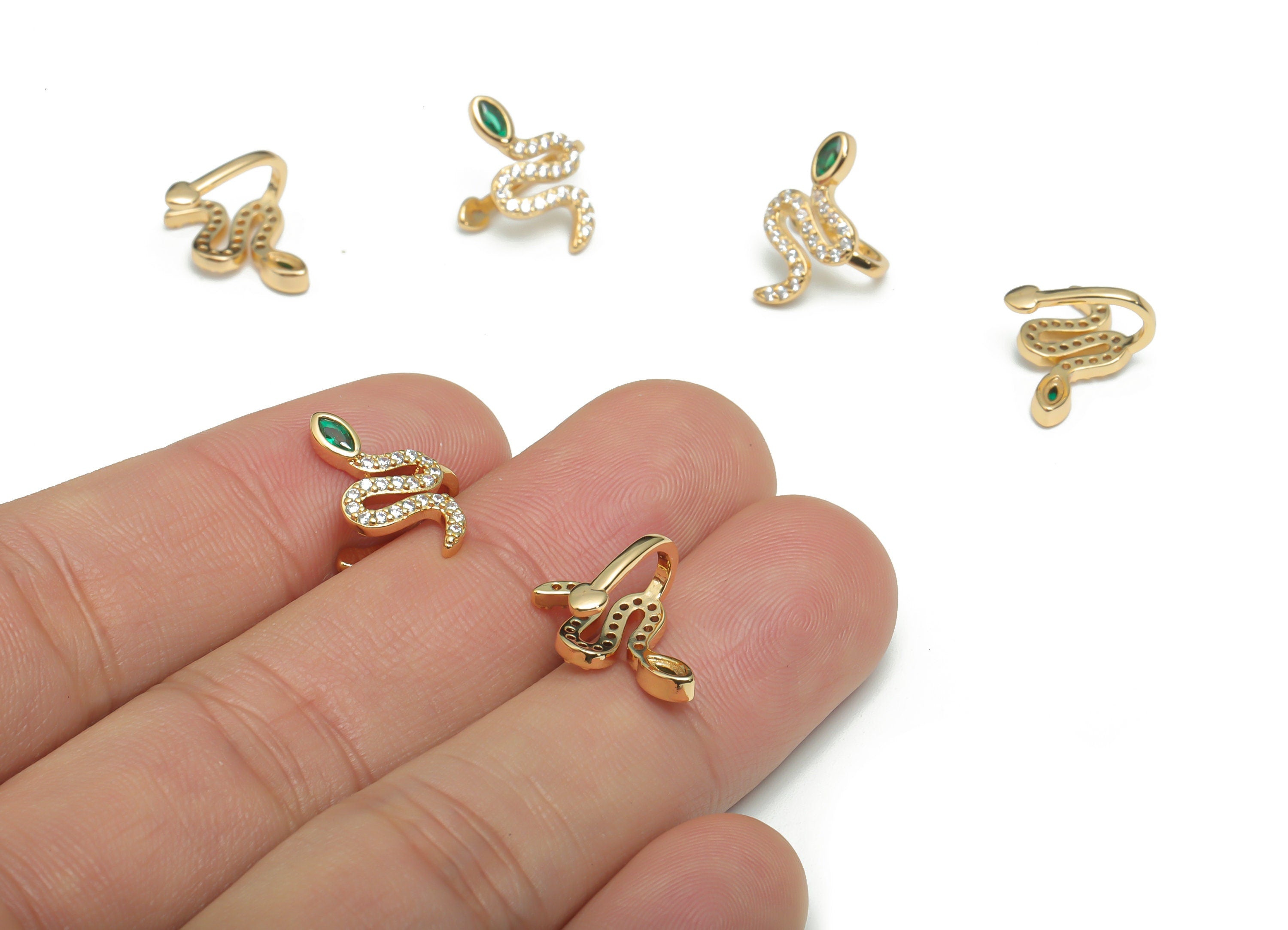 Brass Snake Earring Earcuff With Zircons - Gold Snake Earcuff - 18K Real Gold Plated Brass - Jewelry Supplies - 16.08x12.25x2.25mm - RGP4312 - DOMEDBAZAAR